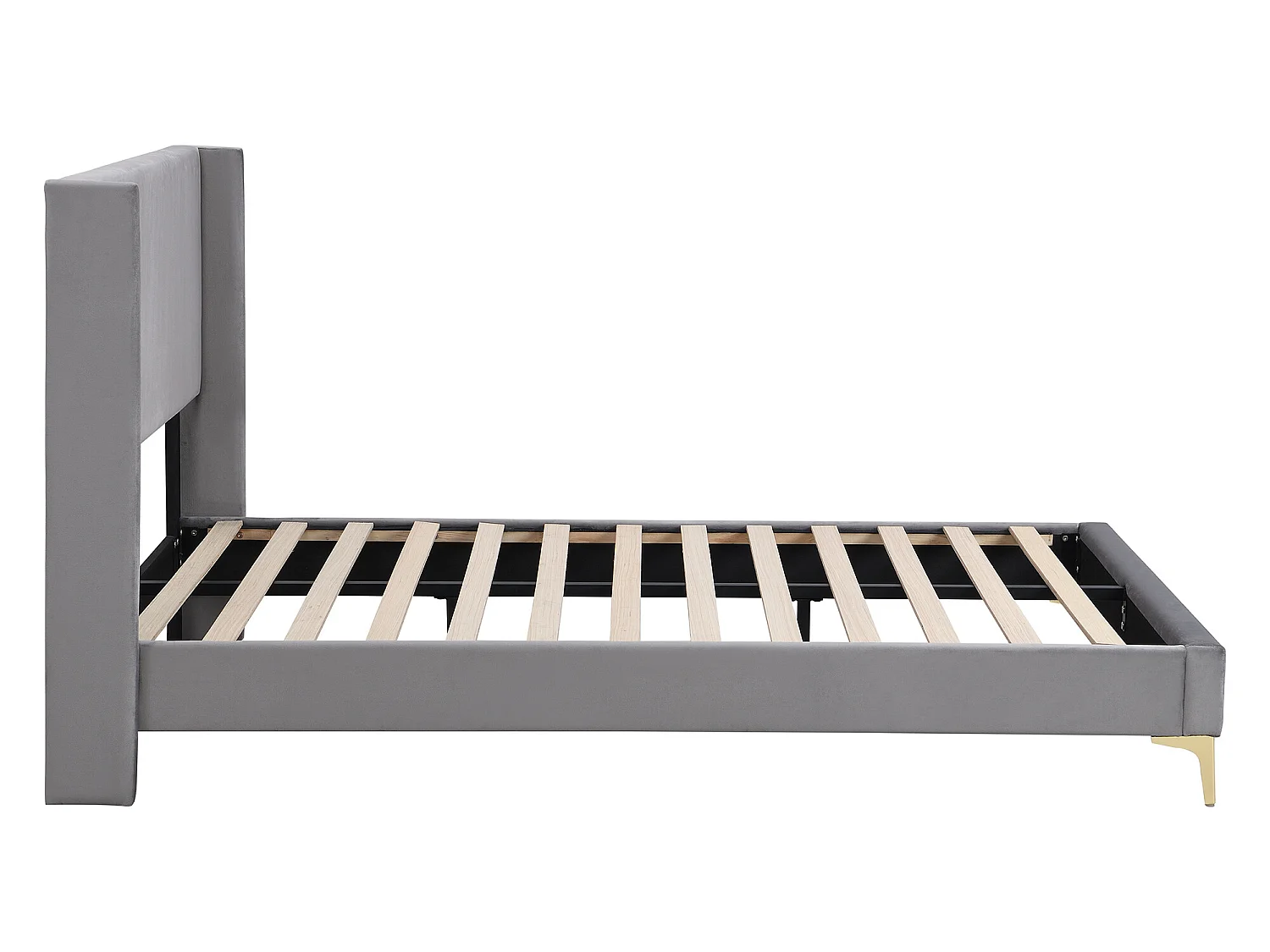 Lit double 140 x 200 cm en velours avec sommier à lattes pièds en métal pour adulte gris