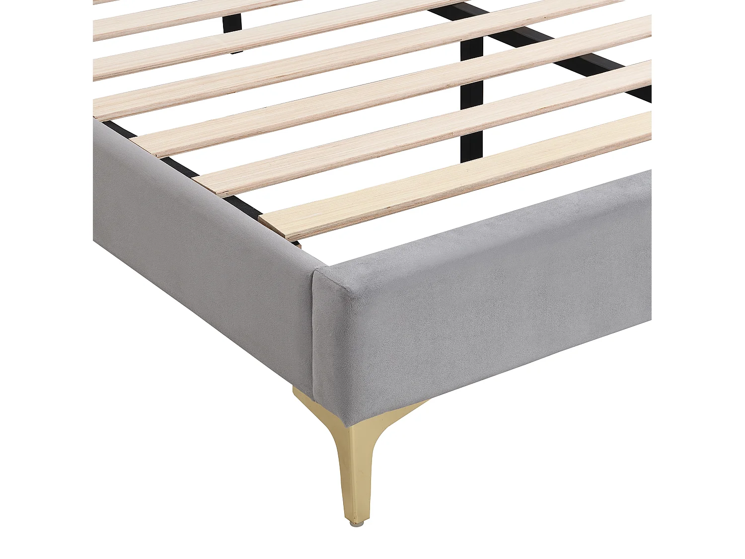Lit double 140 x 200 cm en velours avec sommier à lattes pièds en métal pour adulte gris