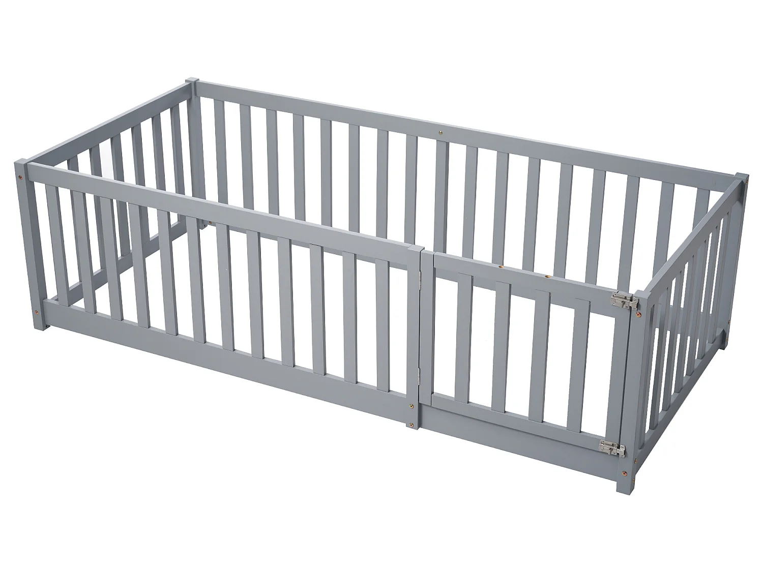 Kinderbabybedje - 90 x 200 cm - hek en deur - zonder lattenbodem - grijs