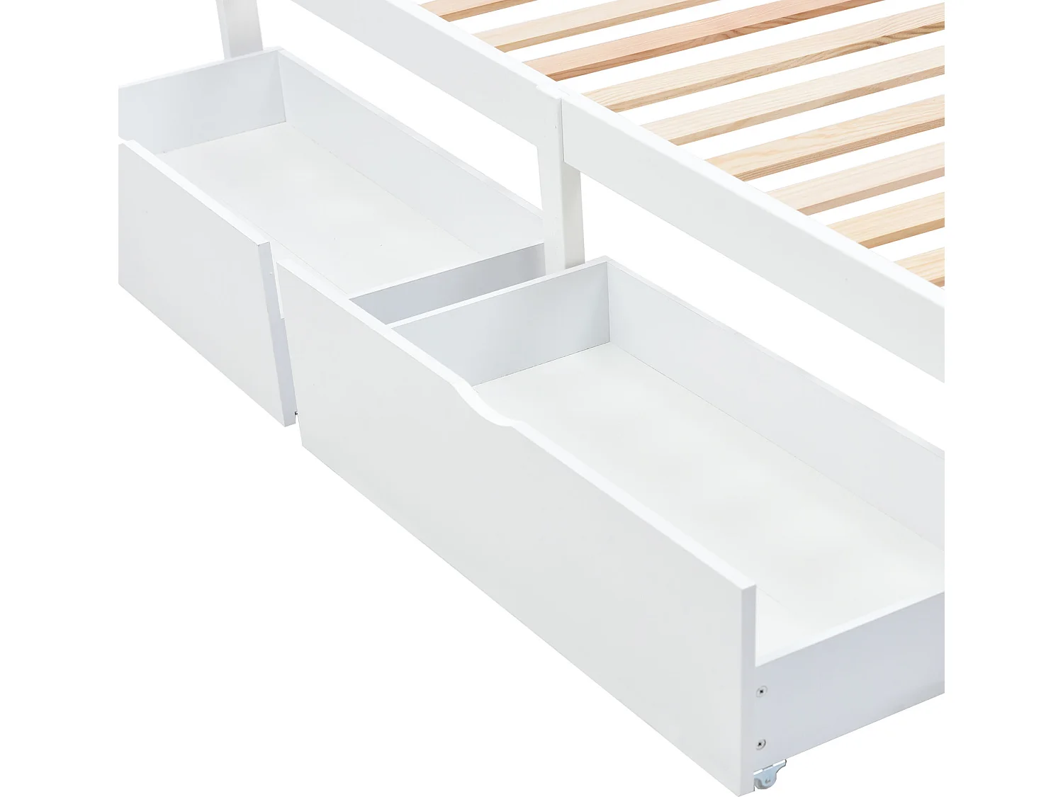 Cama con cabecero y 2 cajones - 90 x 200 cm - pino - somier de láminas - blanco