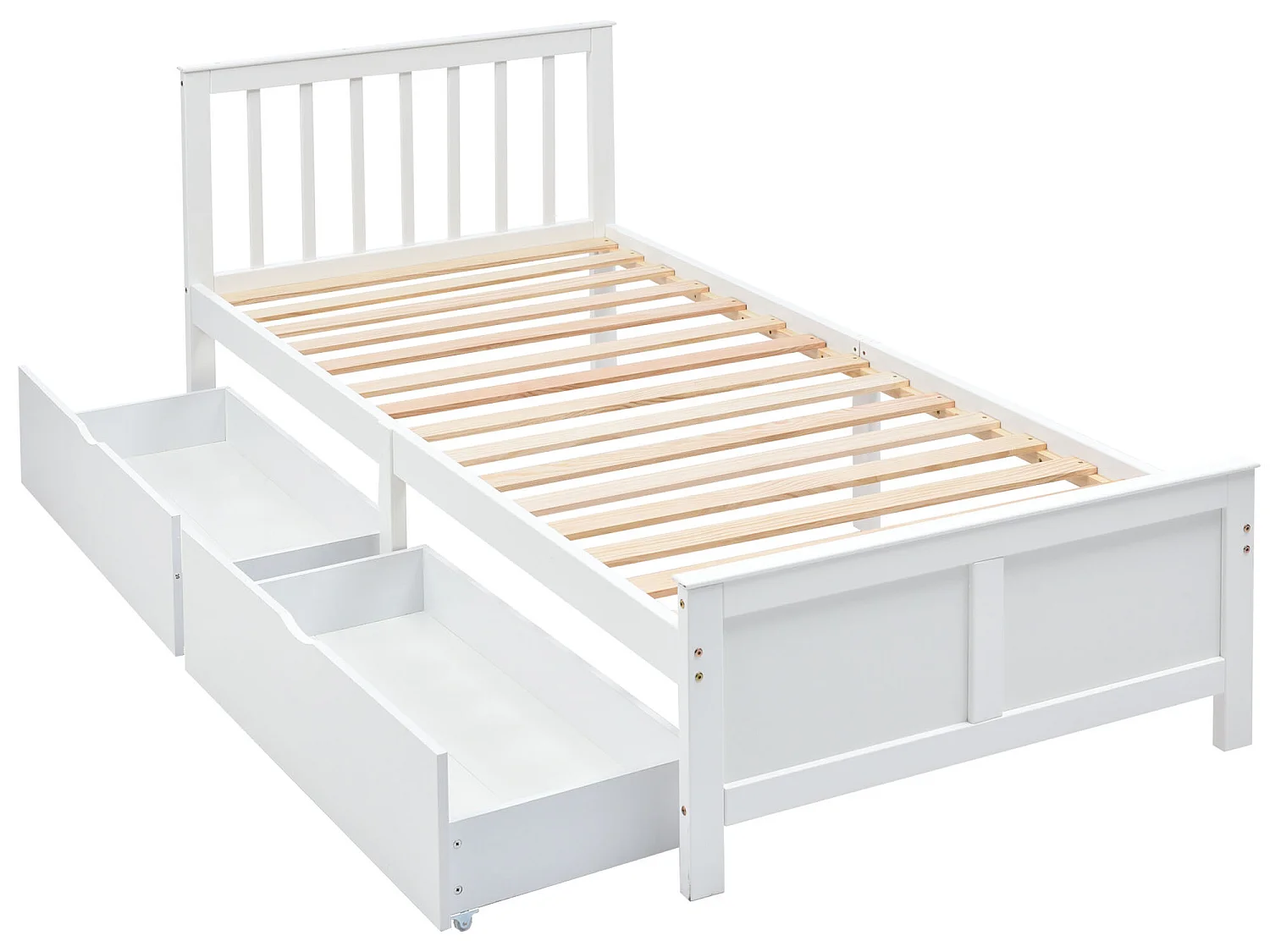 Lit avec tête de lit et 2 tiroirs - 90 x 200 cm - pin - sommier à lattes - blanc