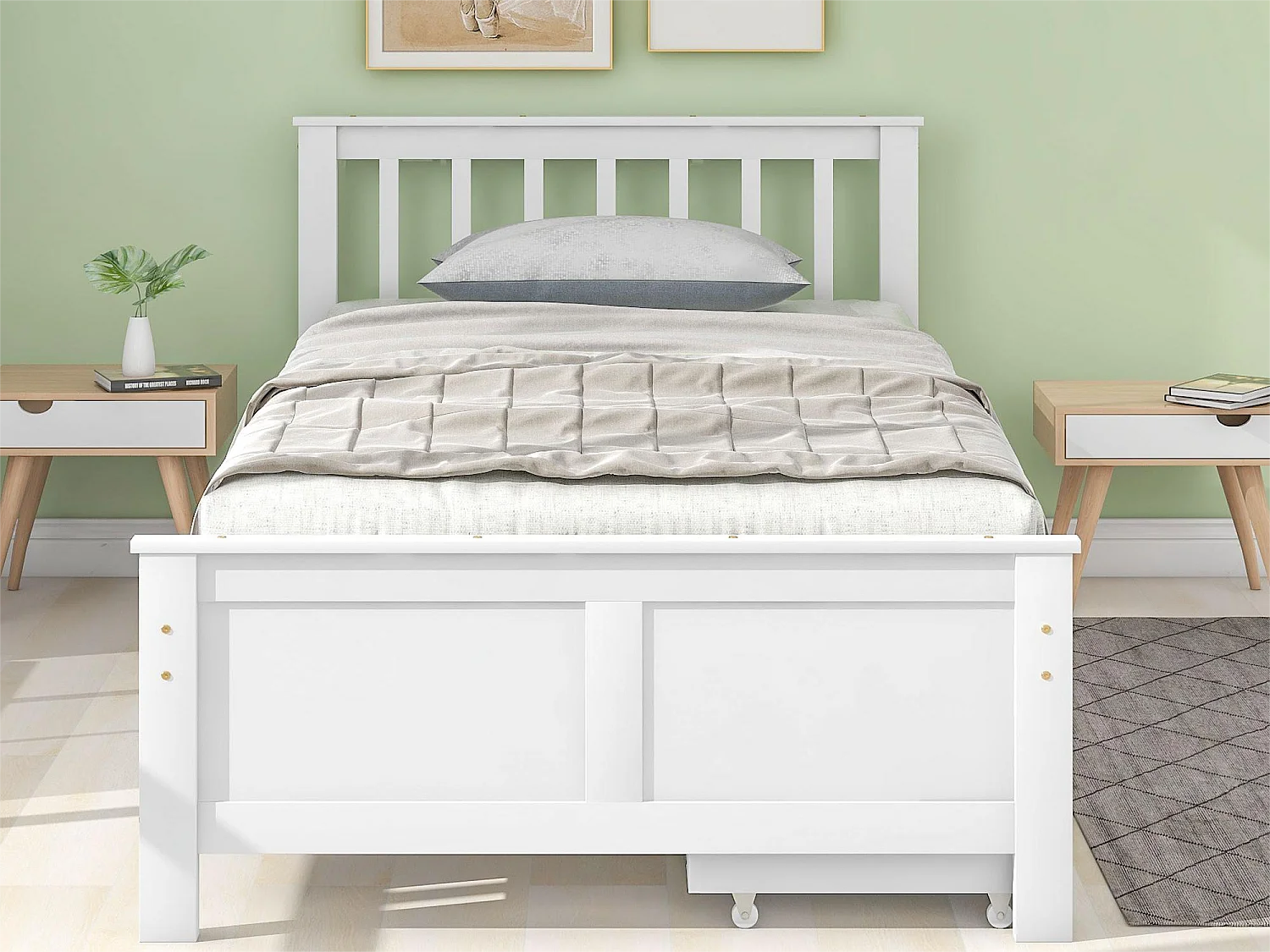 Bed met hoofdeinde en 2 lades - 90 x 200 cm - grenen - lattenbodem - wit