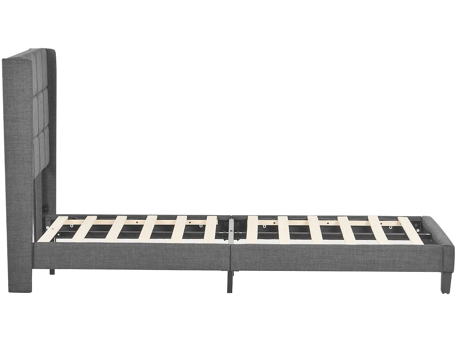 Lit avec tête de lit réglable - 90 x 200 cm - tissu lin - sommier à lattes - gris