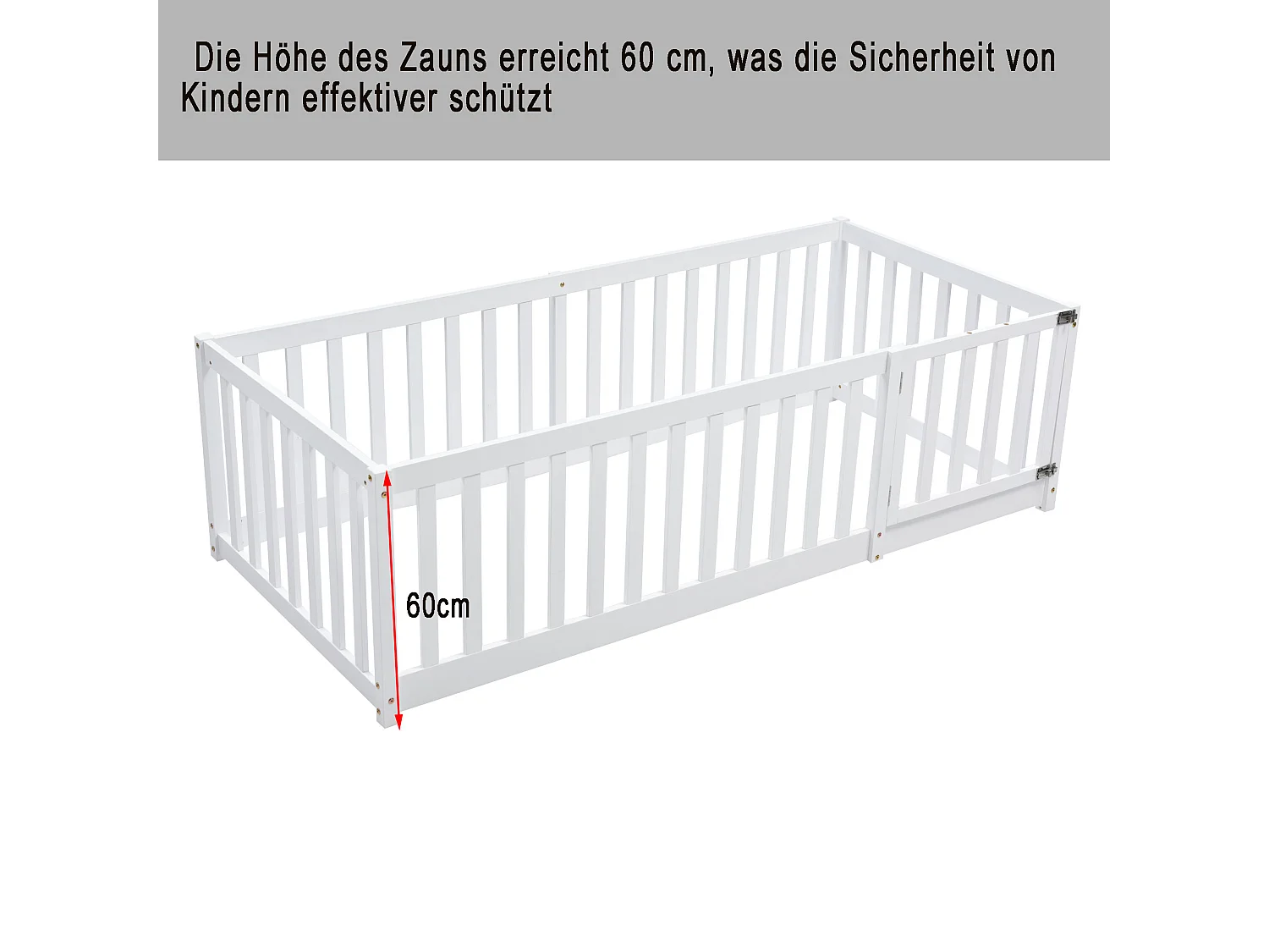 Lettino per bambini - 90 x 200 cm - recinzione e porta - senza rete a doghe - bianco