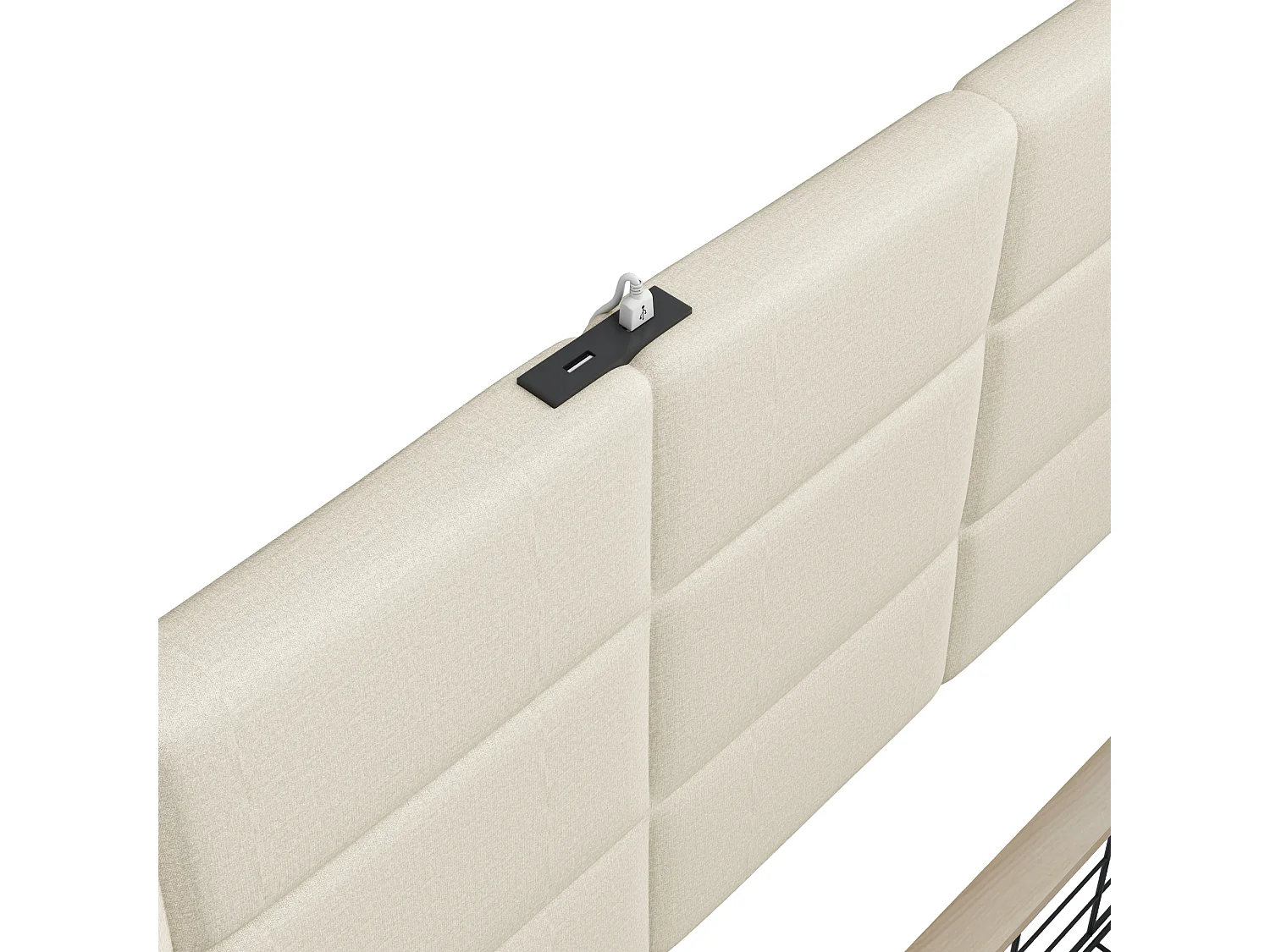 Bed met opbergruimte - 140 x 200 cm - 4 laden - linnenstof - LED-verlichting - lattenbodem - beige