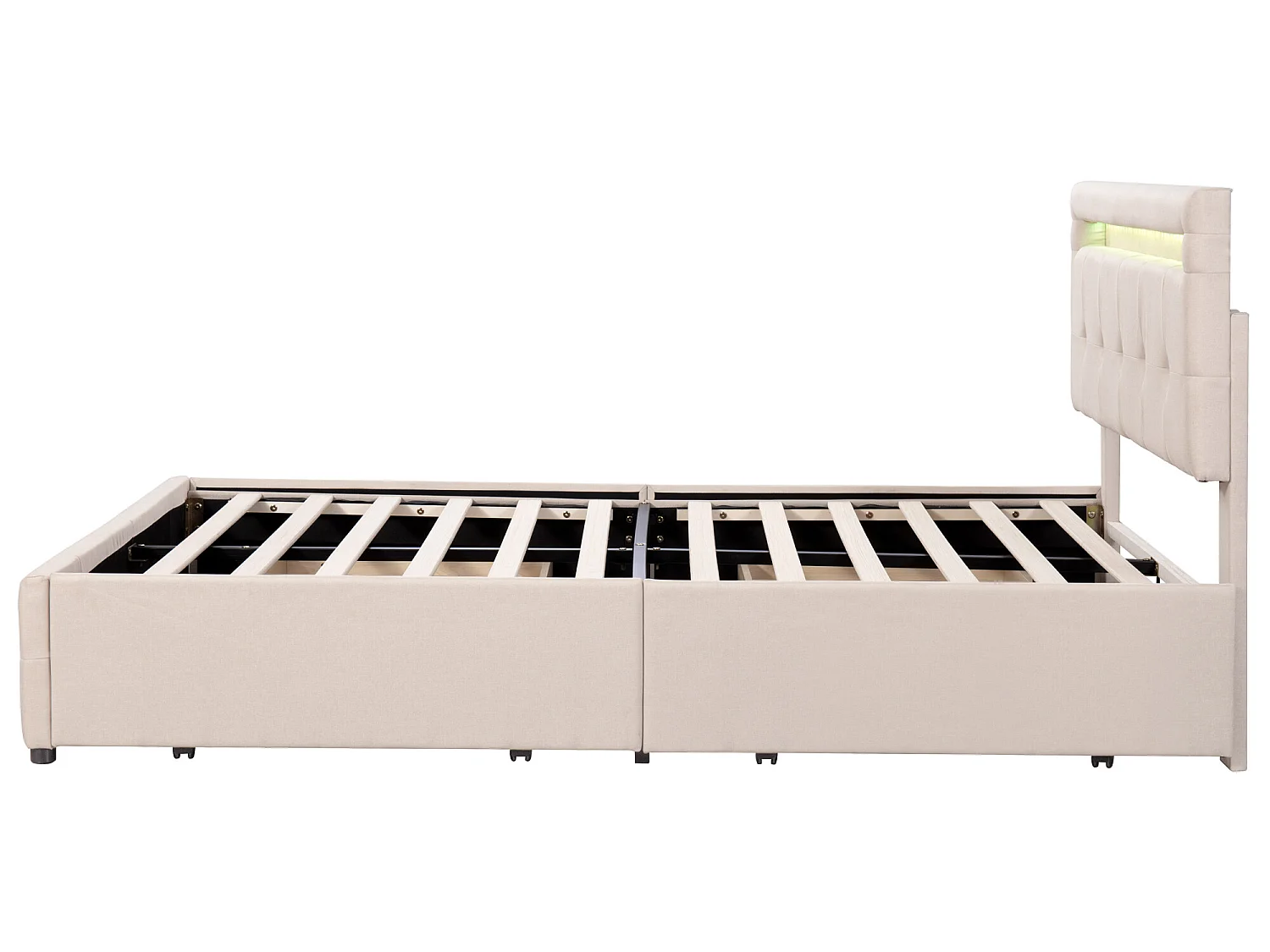 Bed met verstelbaar hoofdeinde en 4 lades - 140 x 200 cm - linnen stof - LED verlichting - lattenbodem - beige