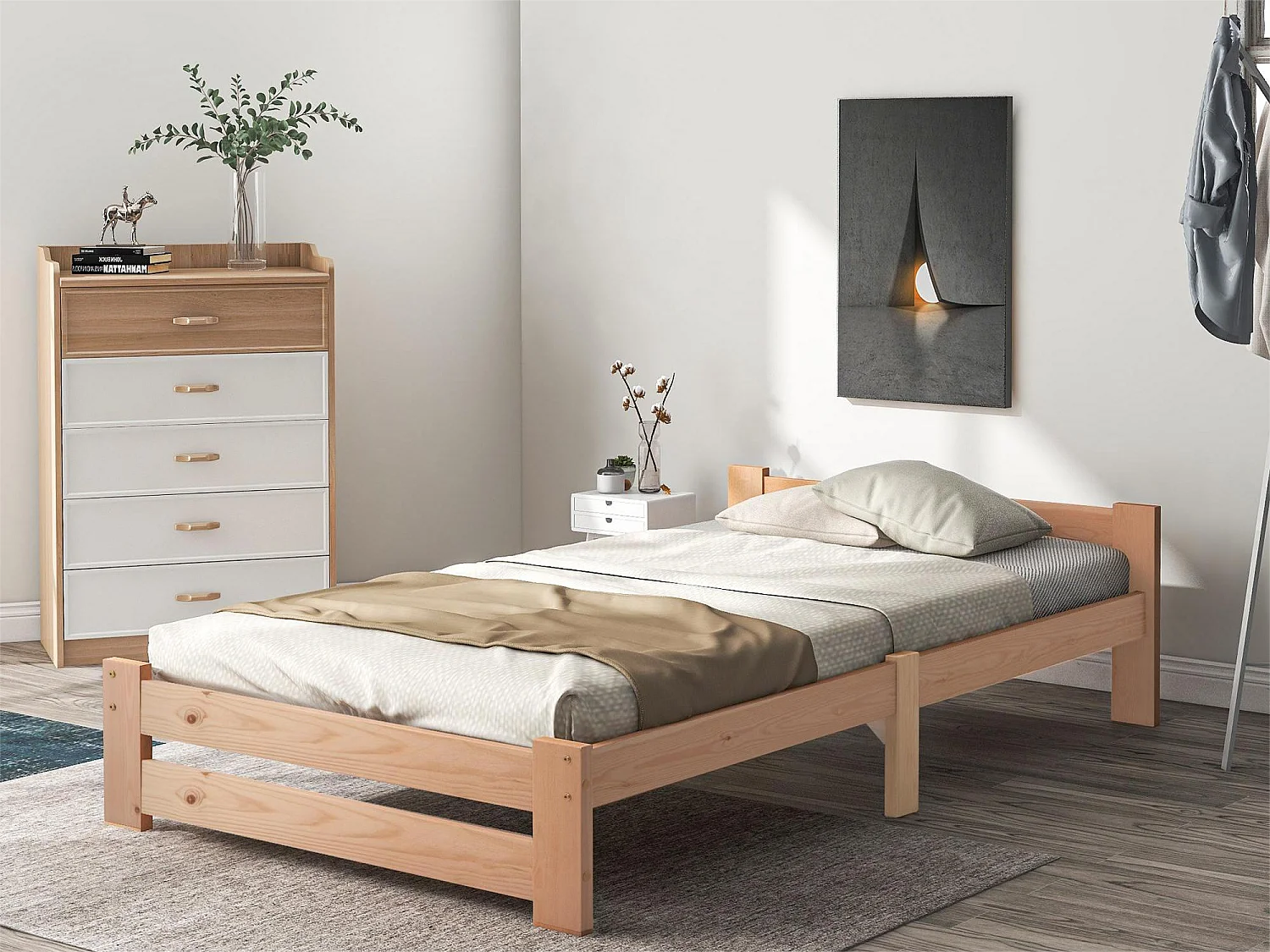 Bett mit Kopfteil – 90 x 200 cm – Massivholz – Lattenrost – Naturfarbe
