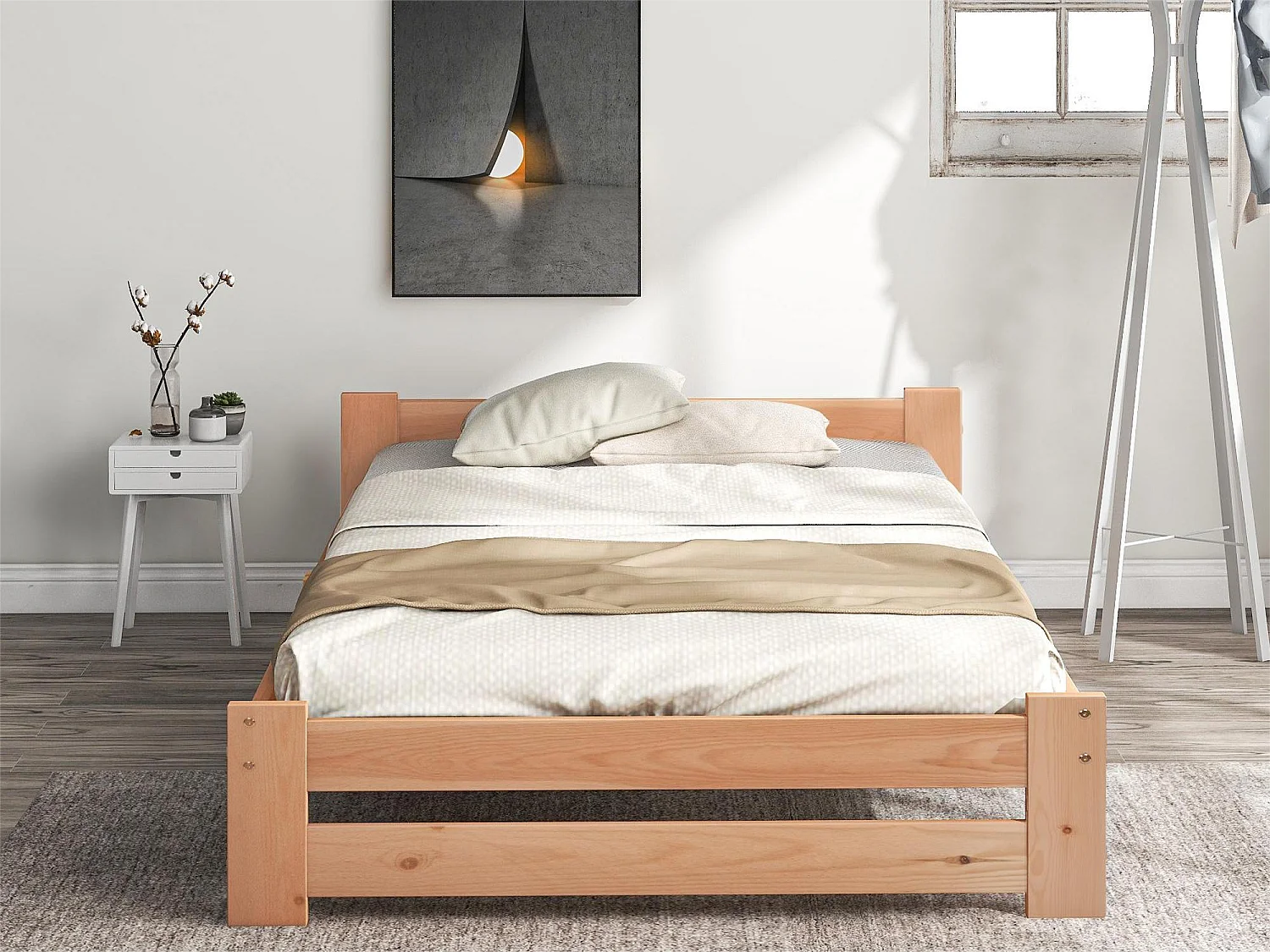 Bett mit Kopfteil – 90 x 200 cm – Massivholz – Lattenrost – Naturfarbe