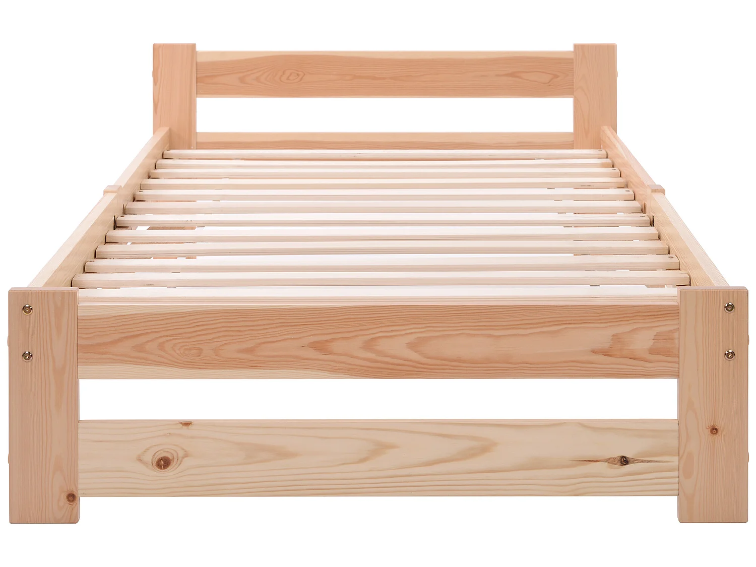 Bett mit Kopfteil – 90 x 200 cm – Massivholz – Lattenrost – Naturfarbe