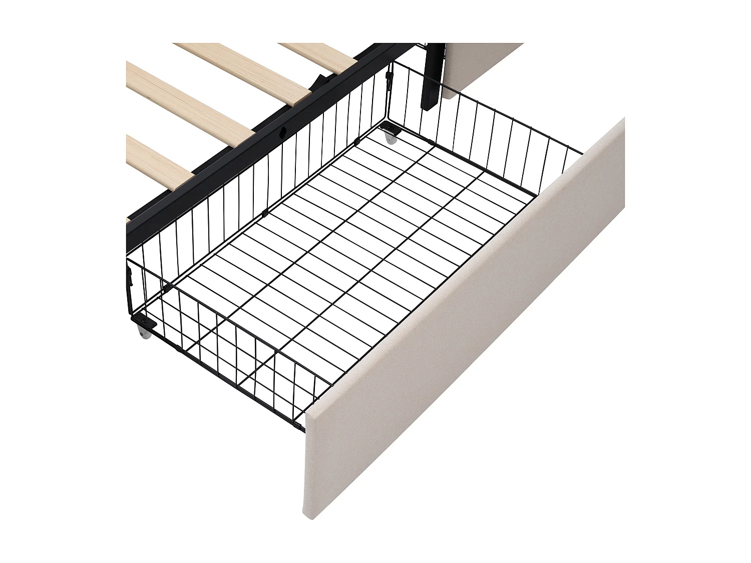 Bed met LED-verlichting en 4 lades - 160 x 200 cm - linnen stof - lattenbodem - beige