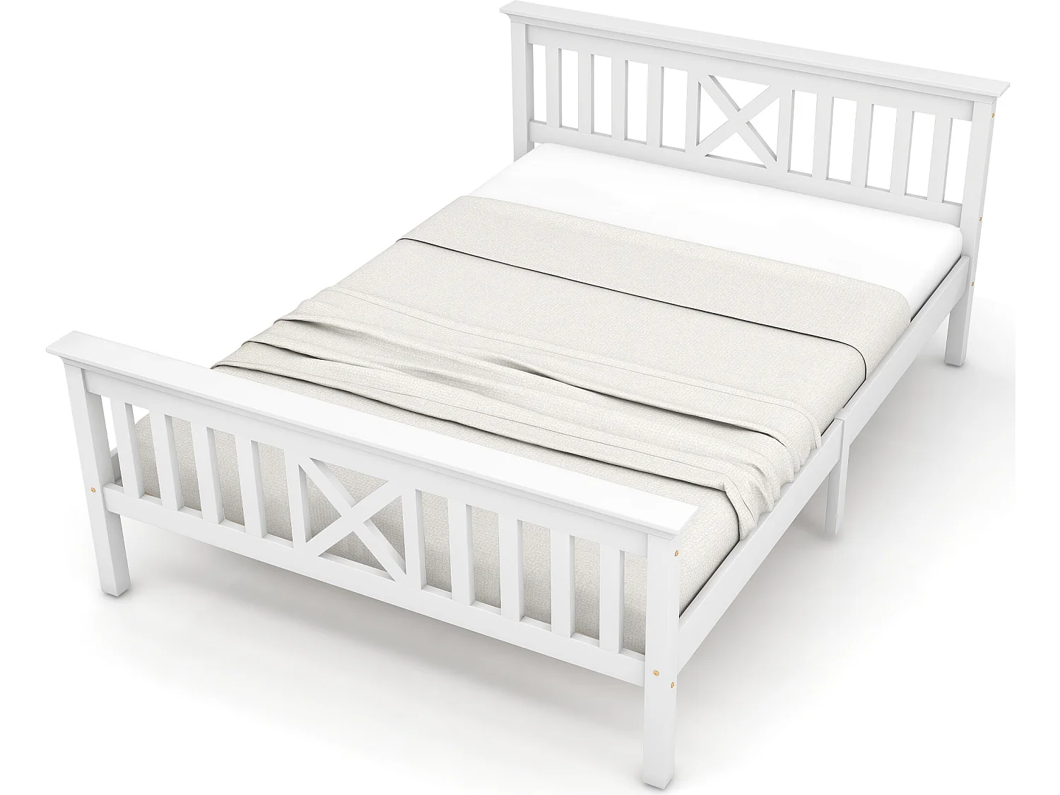 Lit avec tête de lit - 140 x 200 cm - pin - sommier à lattes - coloris blanc