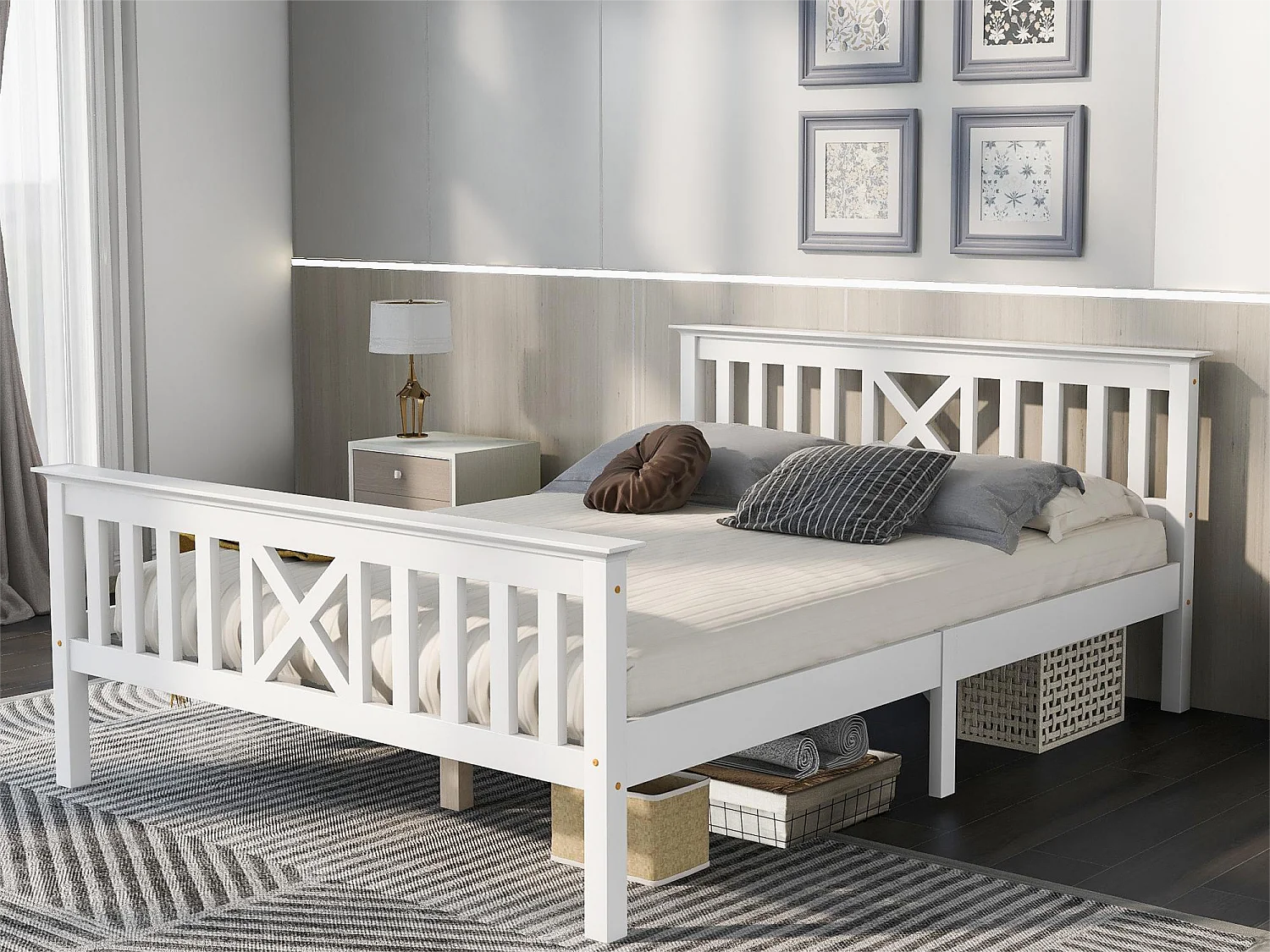 Bed met hoofdeinde - 140 x 200 cm - grenen - lattenbodem - kleur wit