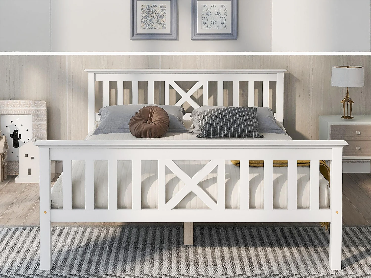 Bed met hoofdeinde - 140 x 200 cm - grenen - lattenbodem - kleur wit