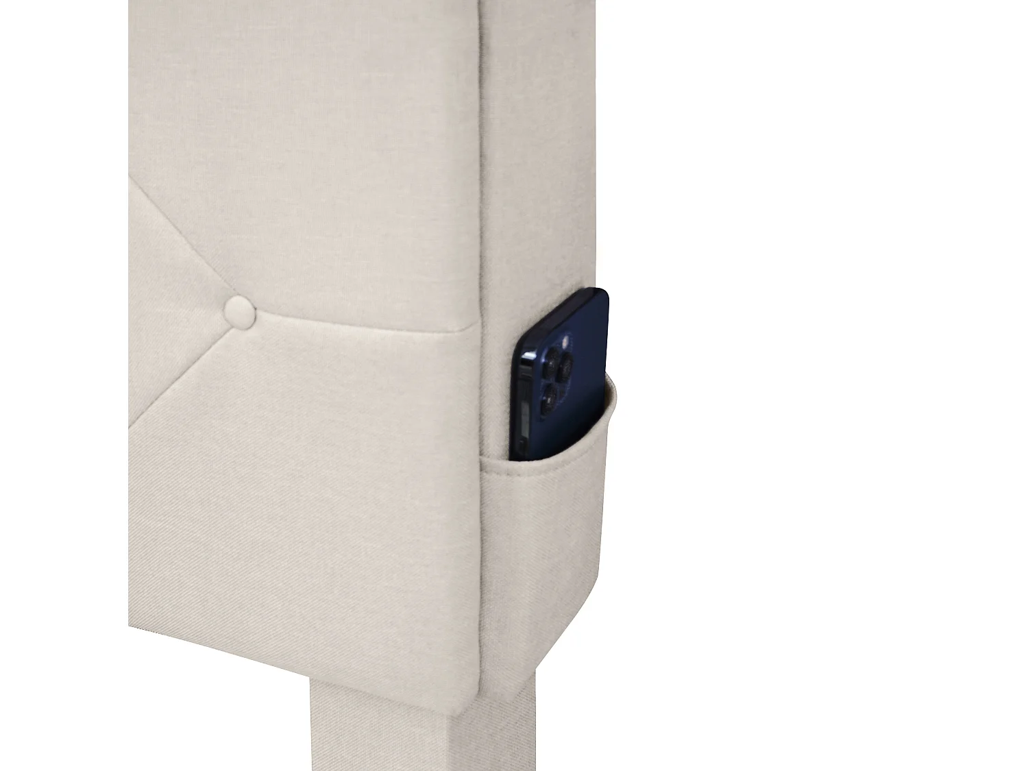 Lit avec tête de lit rangement et 2 tiroirs - 140 x 200 cm - tissu lin - éclairage led - coloris beige