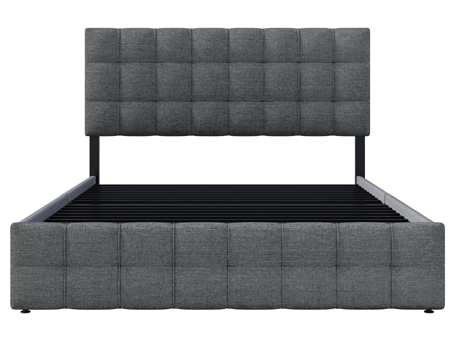 Lit avec tête de lit et 4 tiroirs - 140 x 200 cm - tissu lin - gris