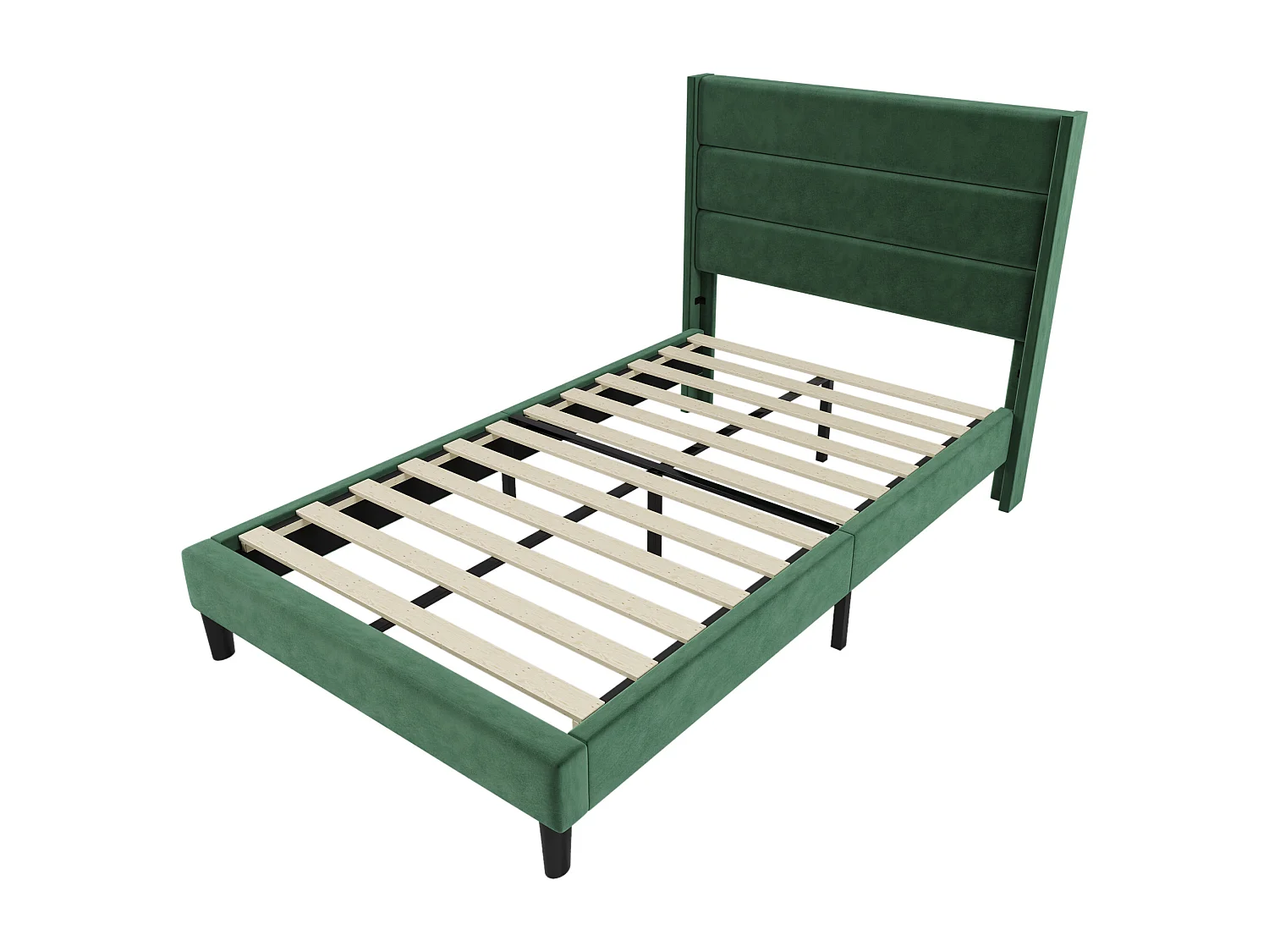 Cama con cabecero - 90 x 200 cm - terciopelo - somier - verde