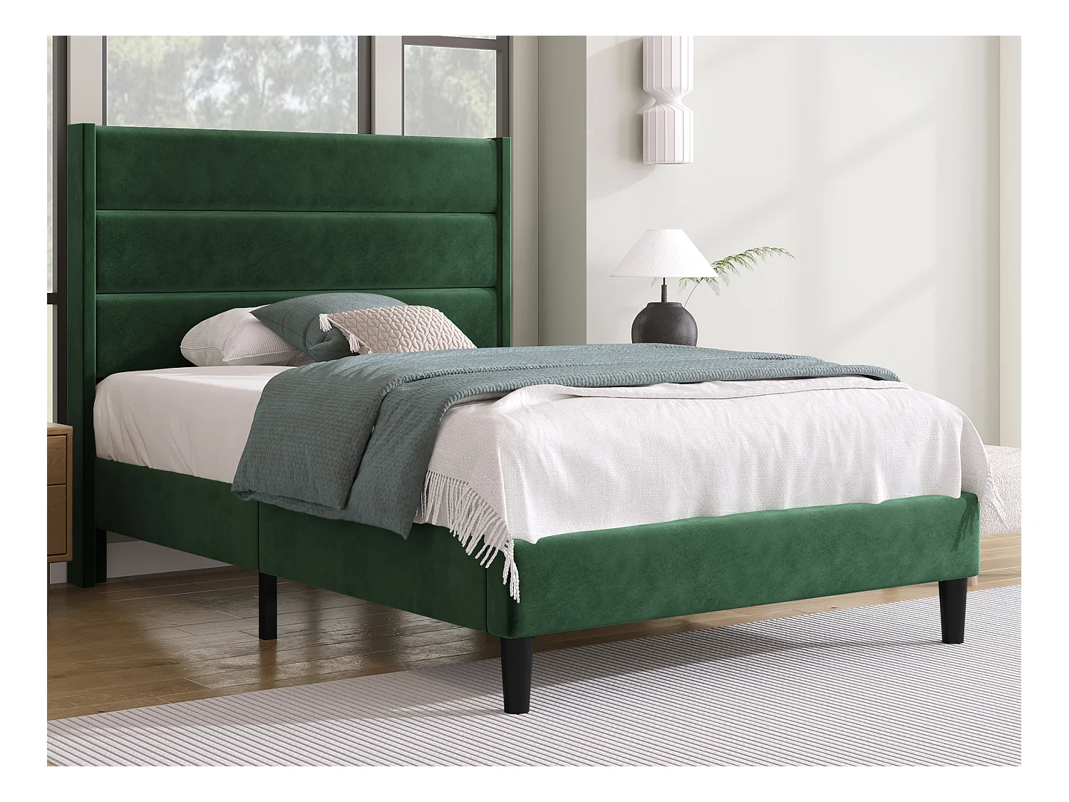 Bett mit Kopfteil – 90 x 200 cm – Samt – Lattenrost – Grün