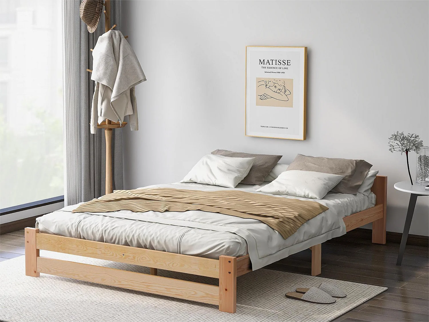 Bed met hoofdeinde - 140 x 200 cm - massief hout - lattenbodem - natuurlijke kleur