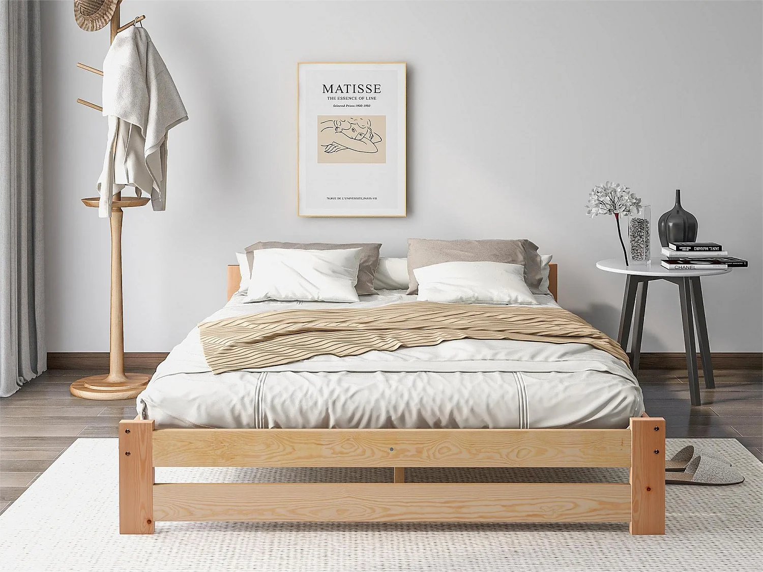 Bed met hoofdeinde - 140 x 200 cm - massief hout - lattenbodem - natuurlijke kleur