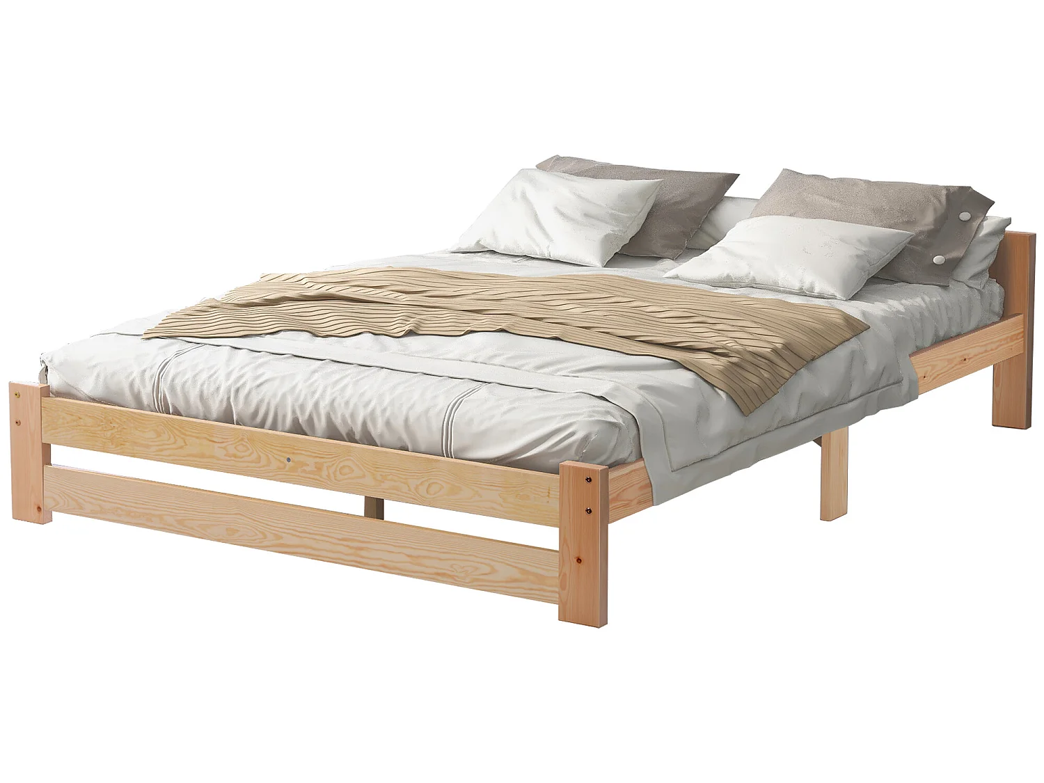 Bed met hoofdeinde - 140 x 200 cm - massief hout - lattenbodem - natuurlijke kleur