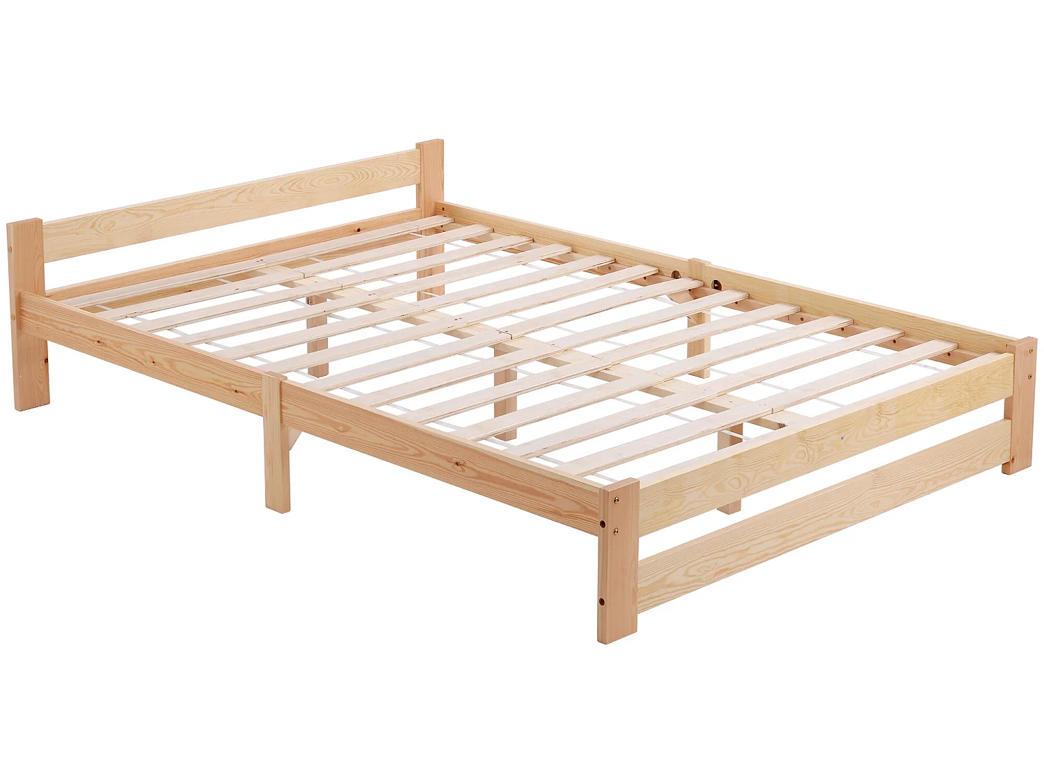 Bed met hoofdeinde - 140 x 200 cm - massief hout - lattenbodem - natuurlijke kleur