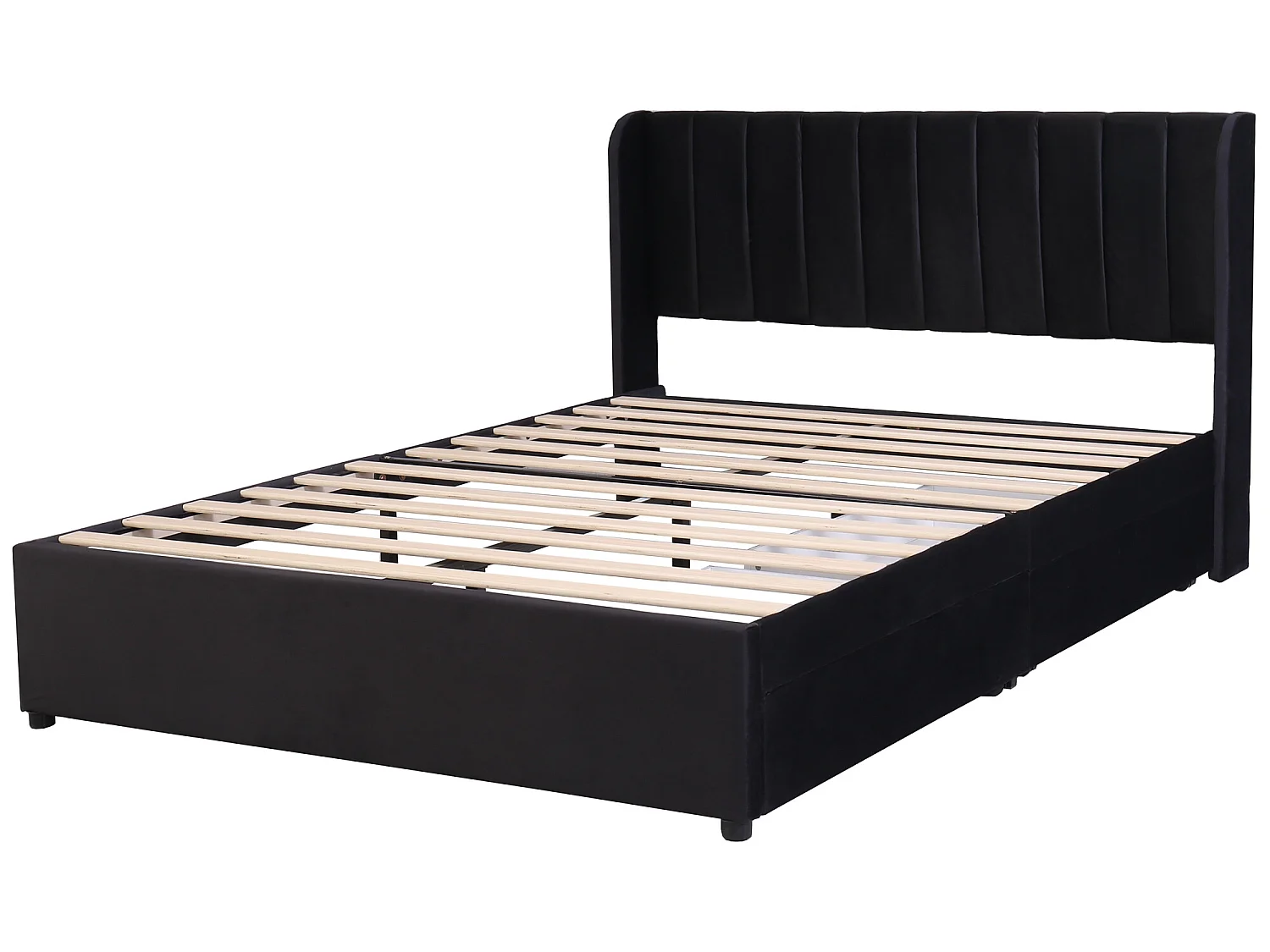 Bed met hoofdbord en 2 lades - 160 x 200 cm - fluweel - lattenbodem - modern design - zwart