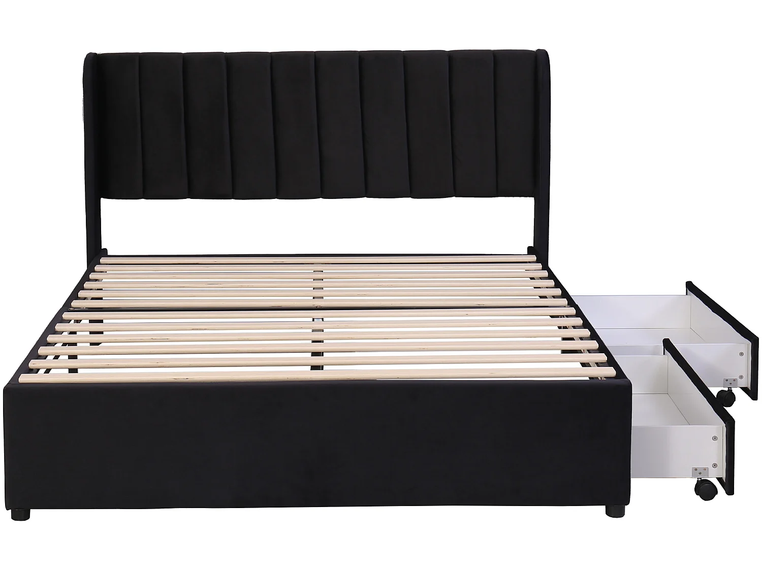 Bed met hoofdbord en 2 lades - 160 x 200 cm - fluweel - lattenbodem - modern design - zwart