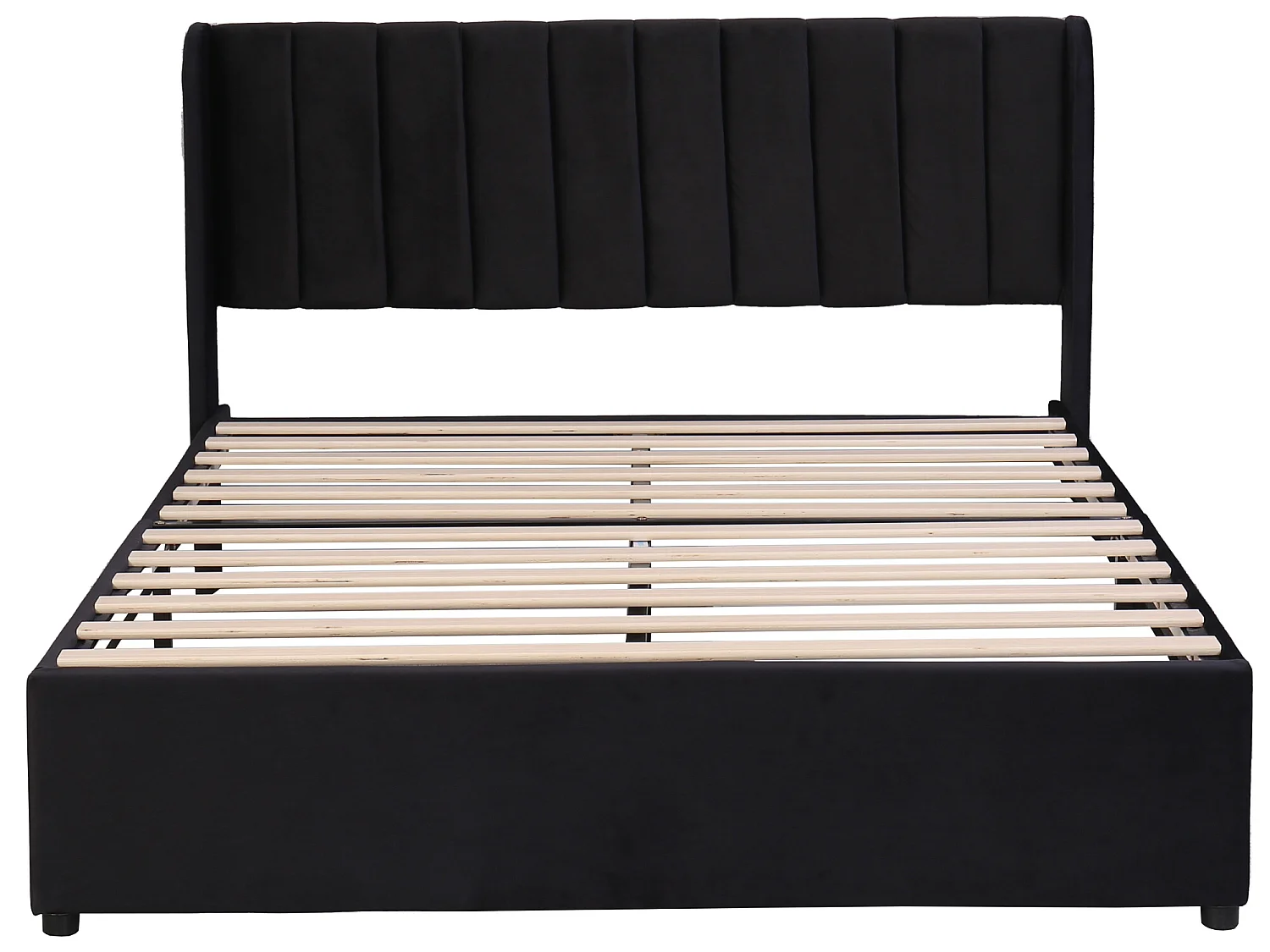 Bed met hoofdbord en 2 lades - 160 x 200 cm - fluweel - lattenbodem - modern design - zwart