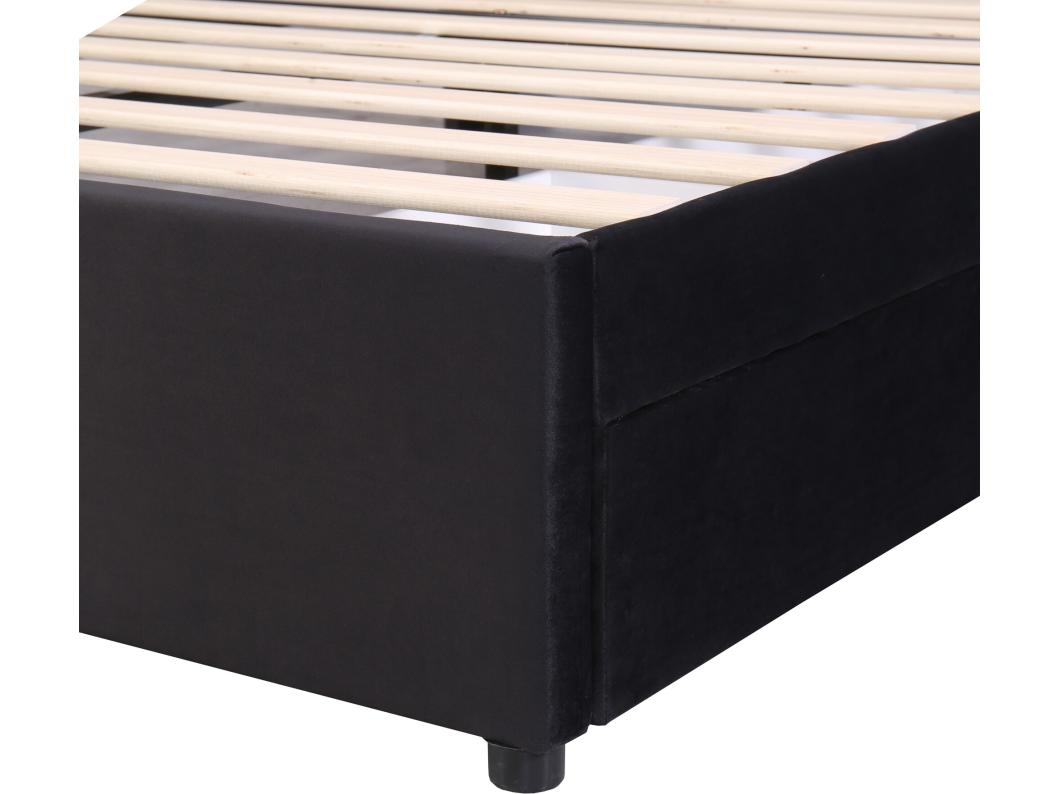 Bed met hoofdbord en 2 lades - 160 x 200 cm - fluweel - lattenbodem - modern design - zwart