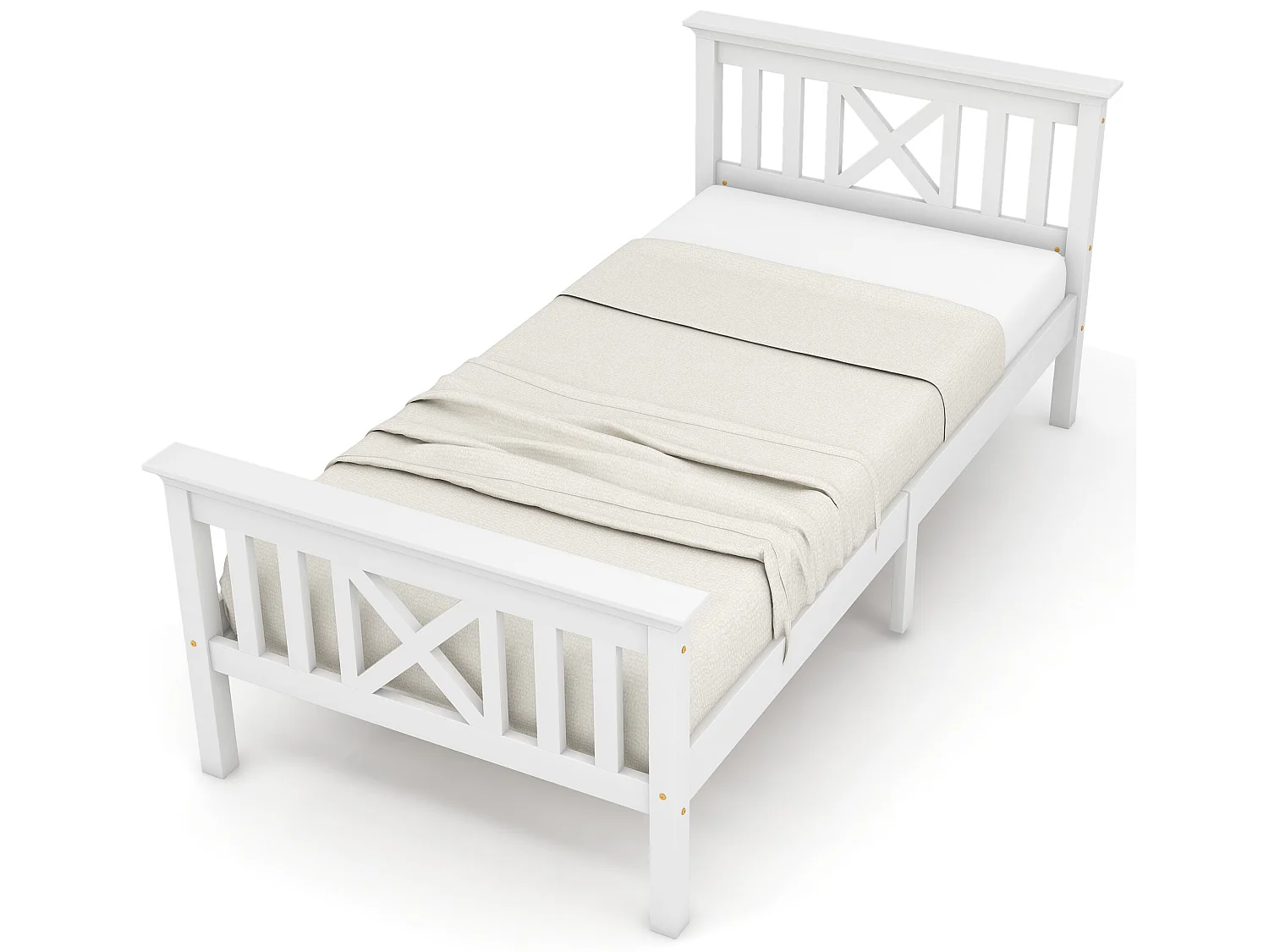 Bett mit Kopfteil – 90 x 200 cm – Kiefer – Lattenrost – Weiß