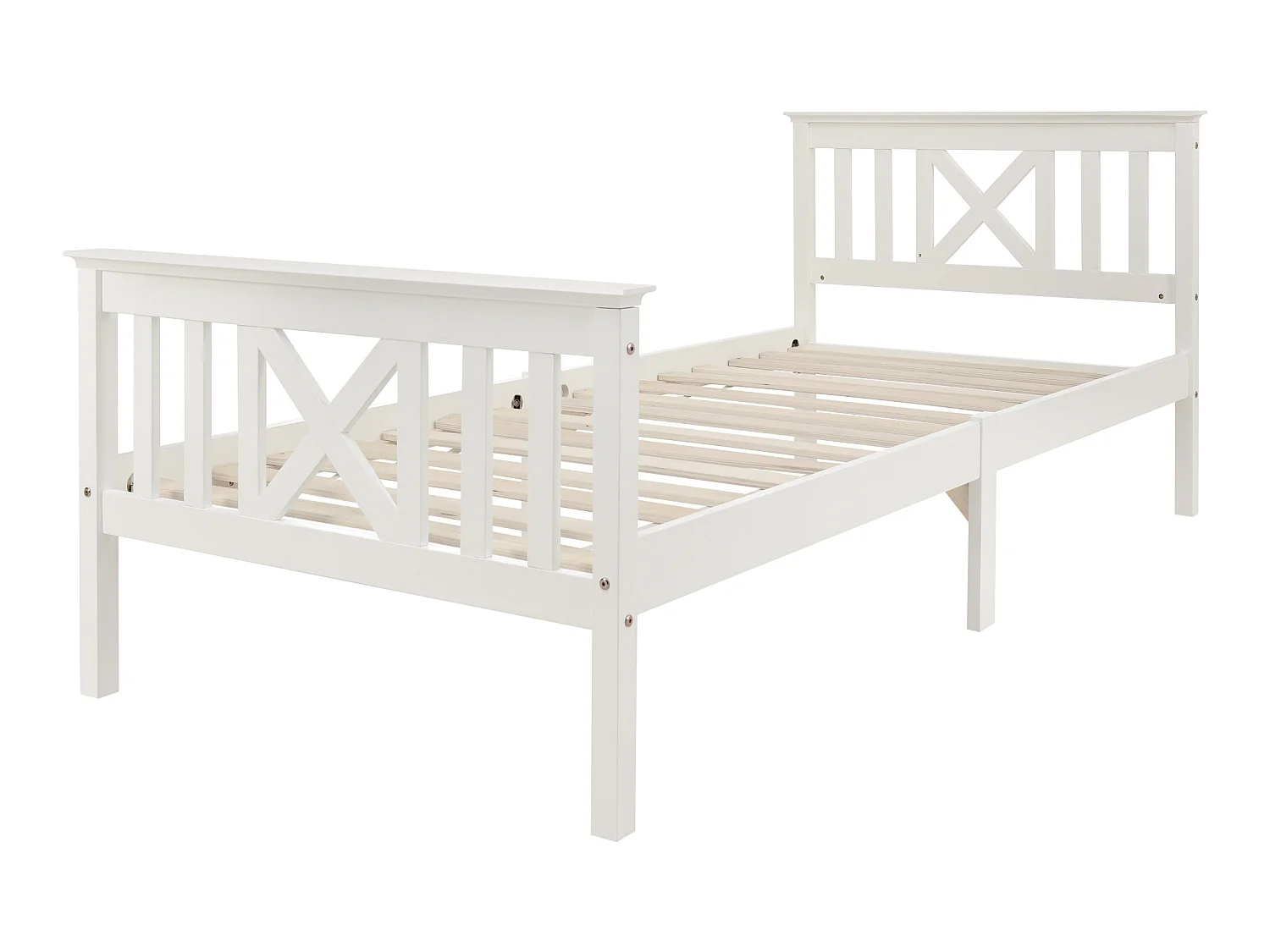 Lit avec tête de lit - 90 x 200 cm - pin - sommier à lattes - blanc