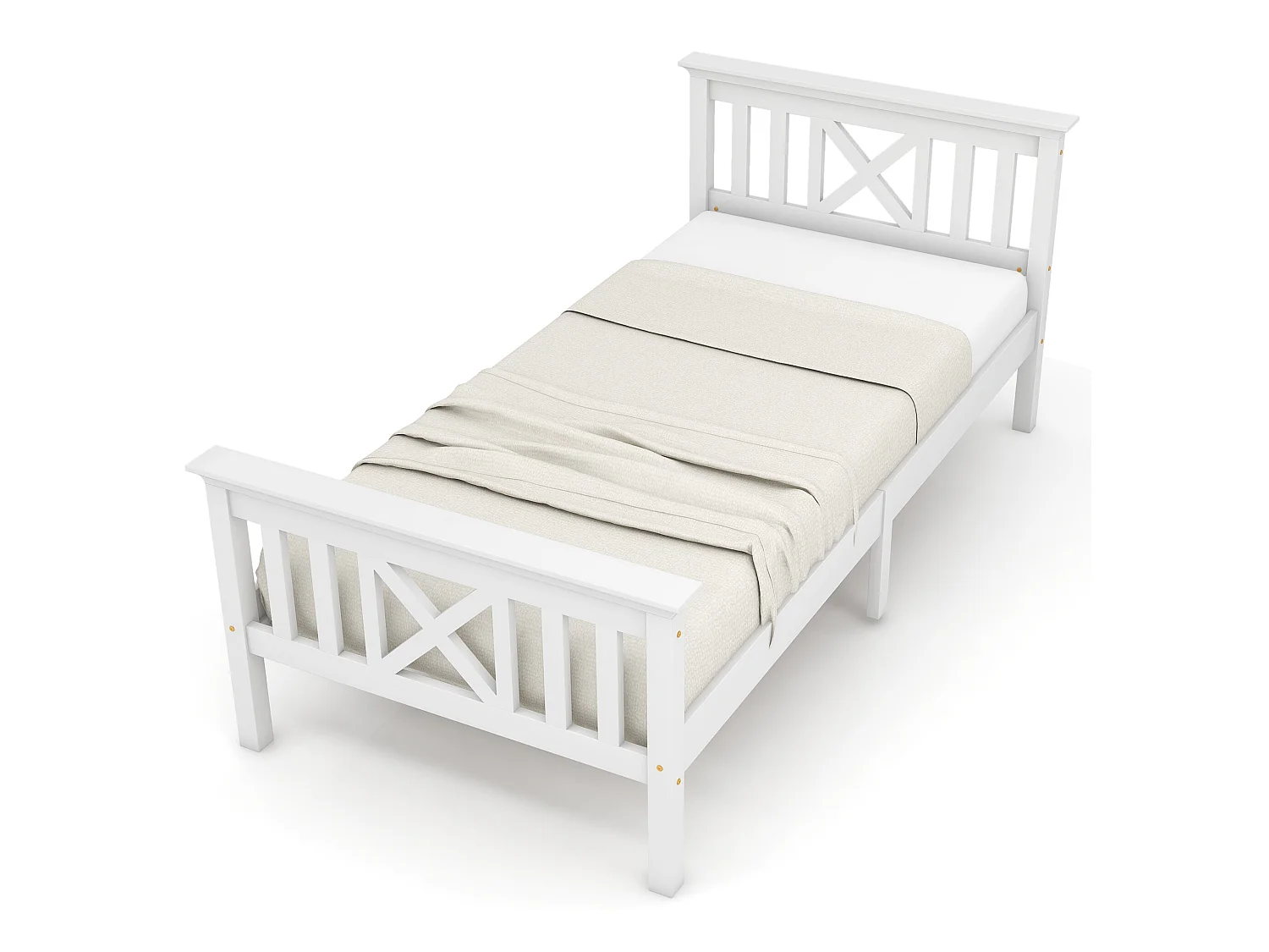 Lit avec tête de lit - 90 x 200 cm - pin - sommier à lattes - blanc