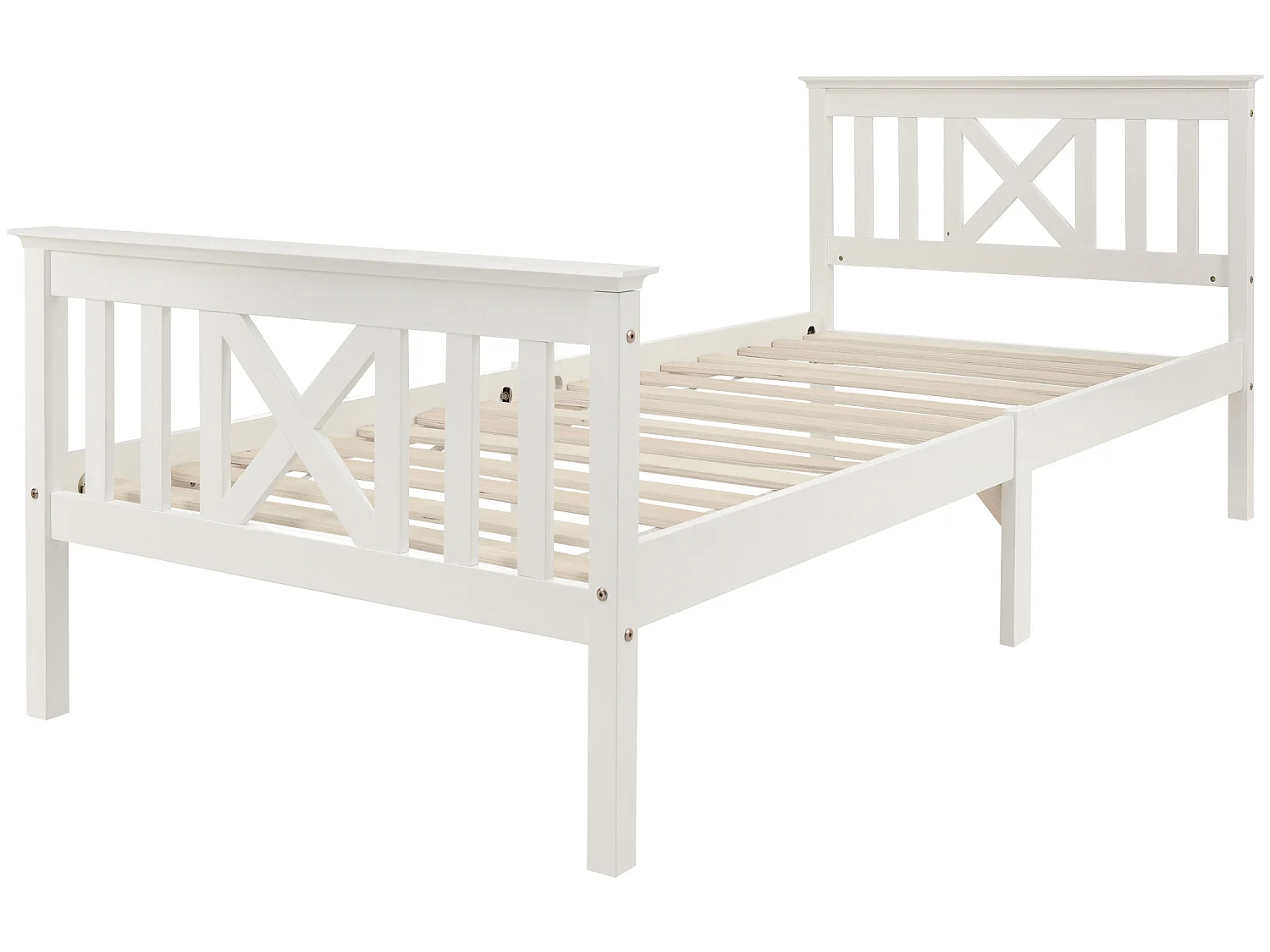 Lit avec tête de lit - 90 x 200 cm - pin - sommier à lattes - blanc