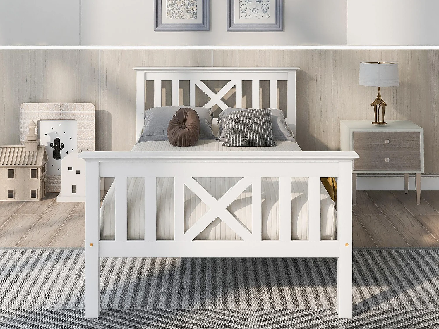 Bed met hoofdeinde - 90 x 200 cm - grenen - lattenbodem - wit