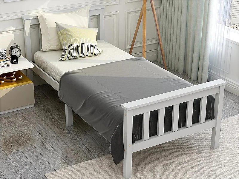 Bed met hoofdeinde - 90 x 200 cm - grenen - lattenbodem - wit