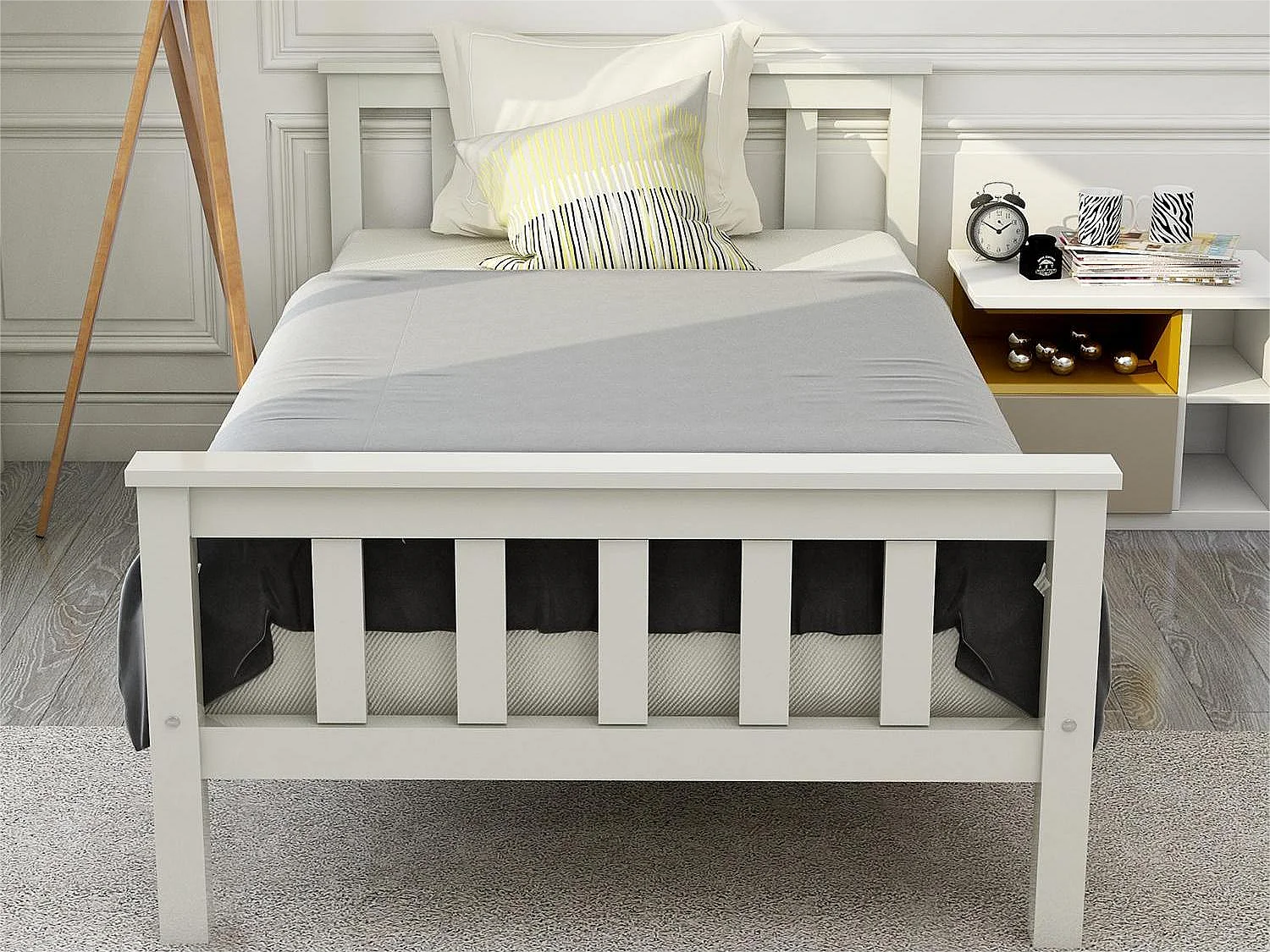 Bed met hoofdeinde - 90 x 200 cm - grenen - lattenbodem - wit