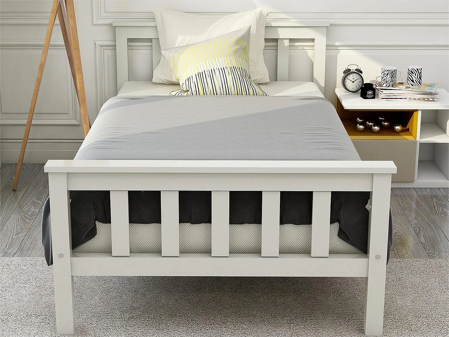 Bed met hoofdeinde - 90 x 200 cm - grenen - lattenbodem - wit