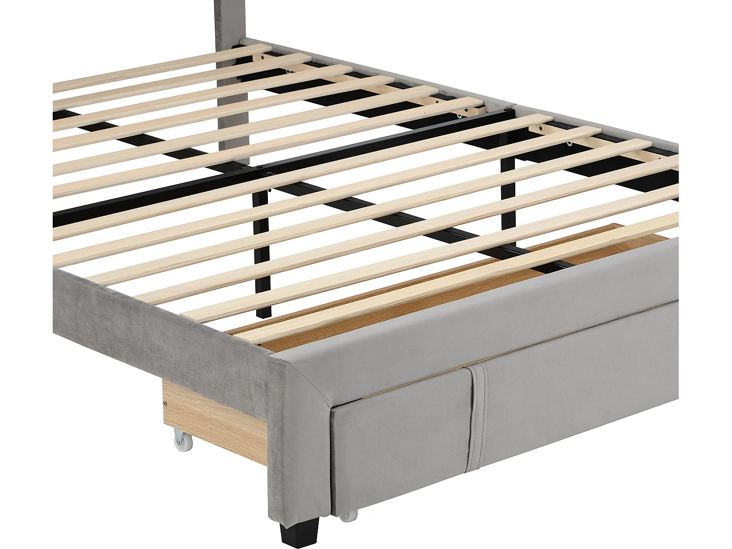 Lit avec rangement et tête de lit réglable - 140 x 200 cm - velours - coloris gris