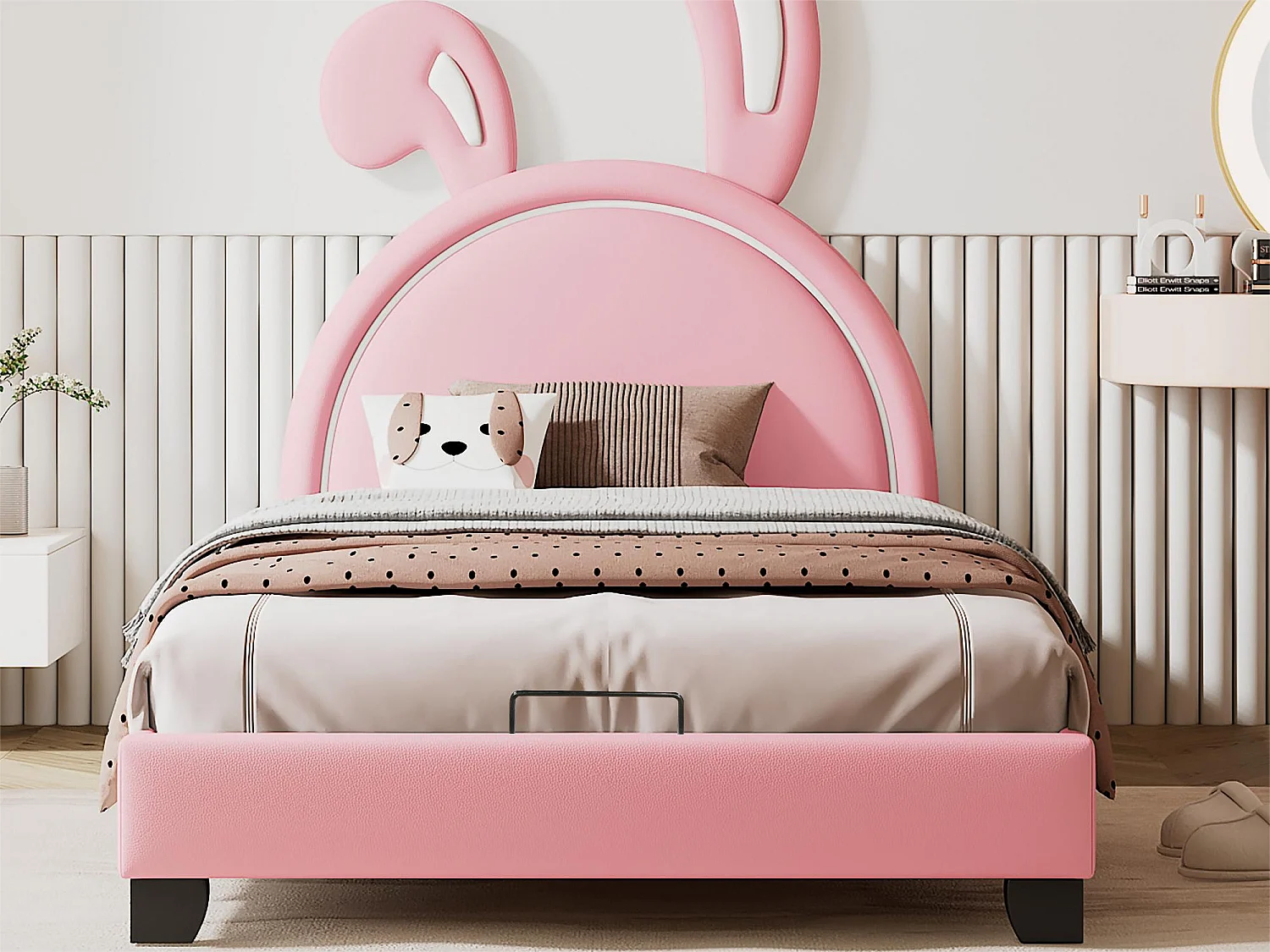 Lit avec tête de lit - 90 x 200 cm - similicuir - sommier à lattes - rose