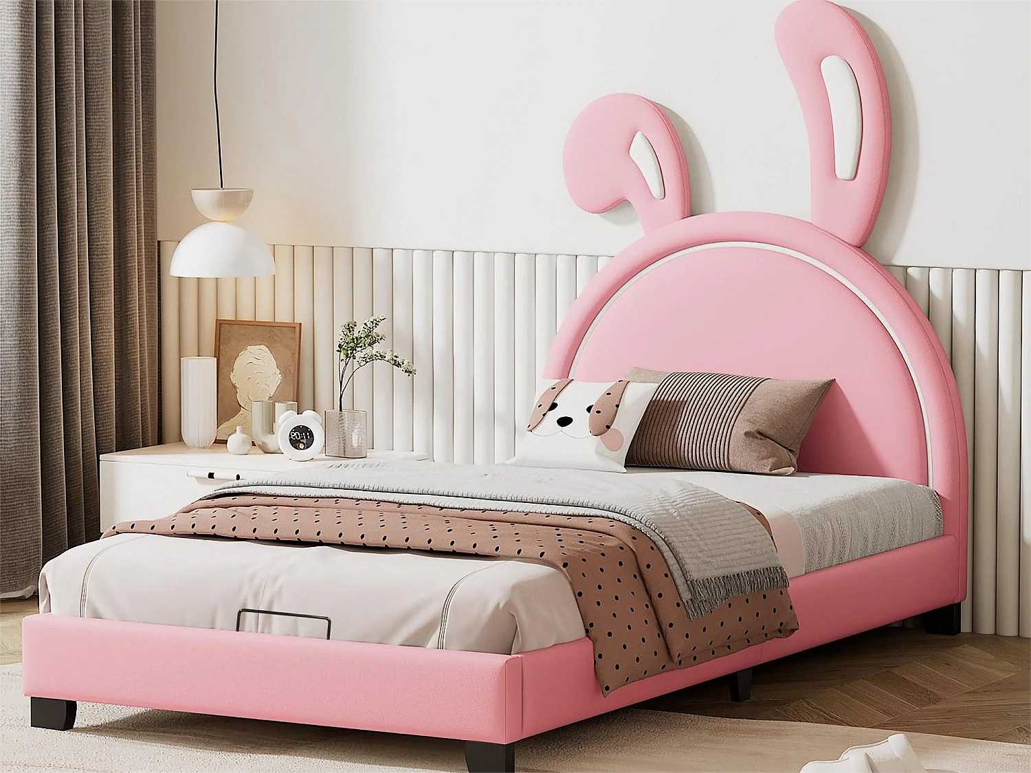 Lit avec tête de lit - 90 x 200 cm - similicuir - sommier à lattes - rose