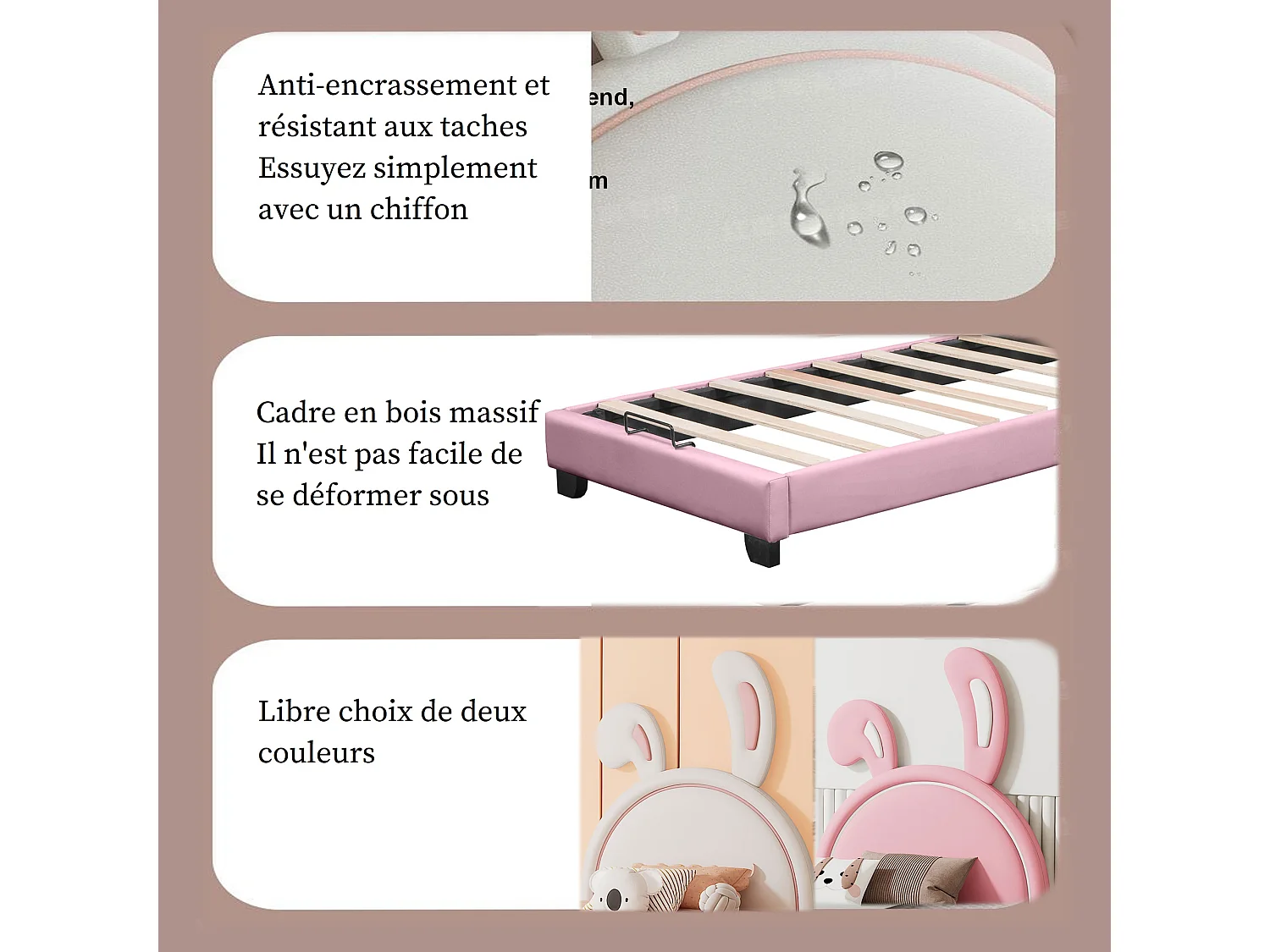 Lit avec tête de lit - 90 x 200 cm - similicuir - sommier à lattes - rose