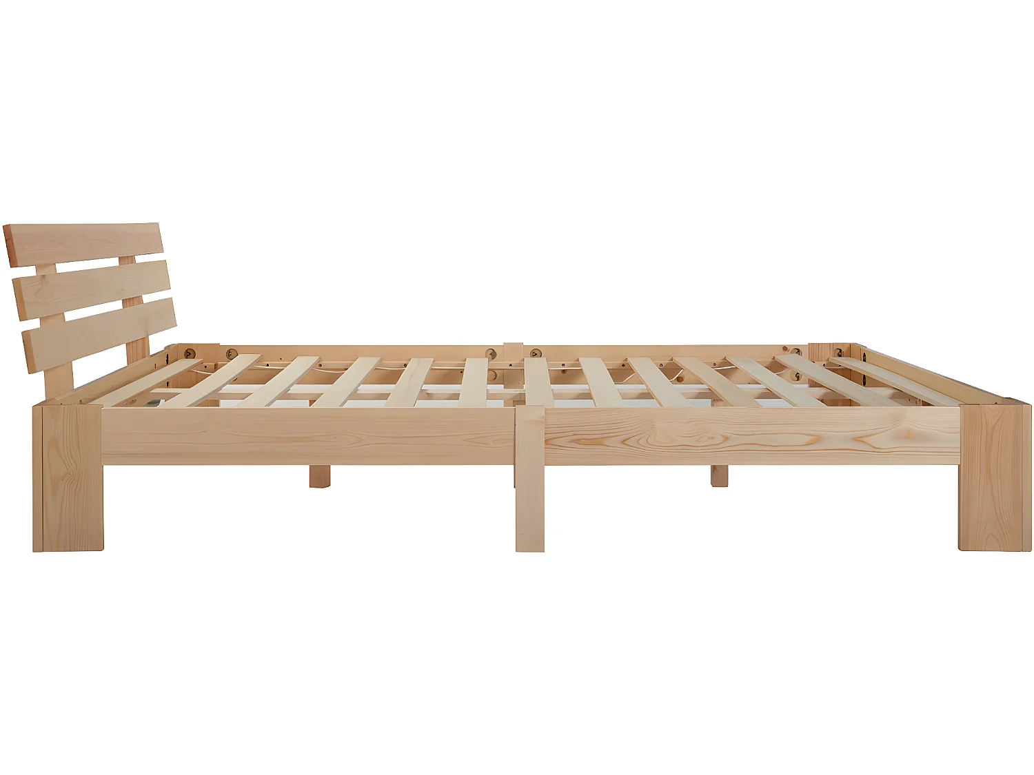 Lit avec tête de lit - 140 x 200 cm - bois massif - sommier à lattes - coloris naturel