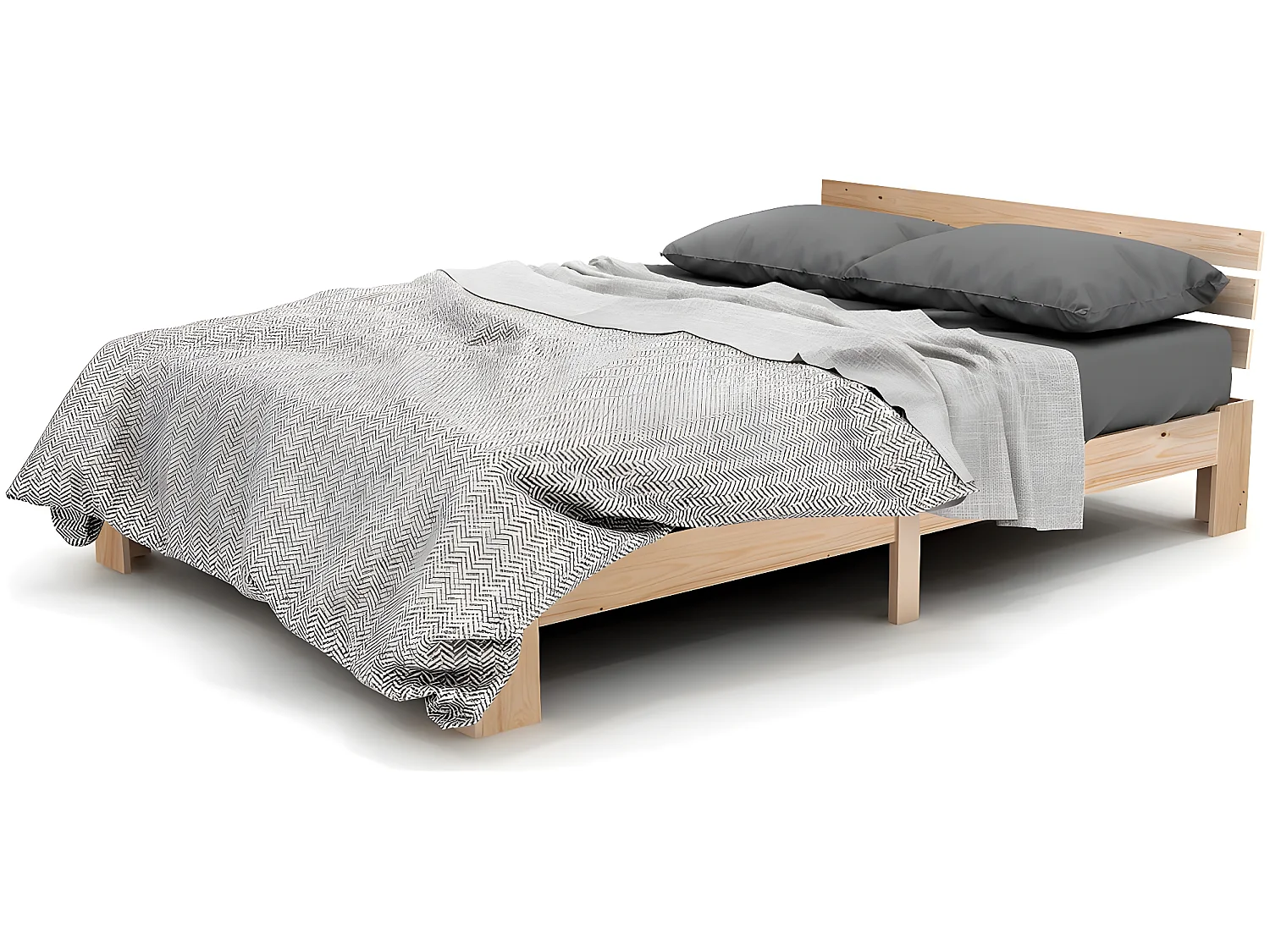 Lit avec tête de lit - 140 x 200 cm - bois massif - sommier à lattes - coloris naturel