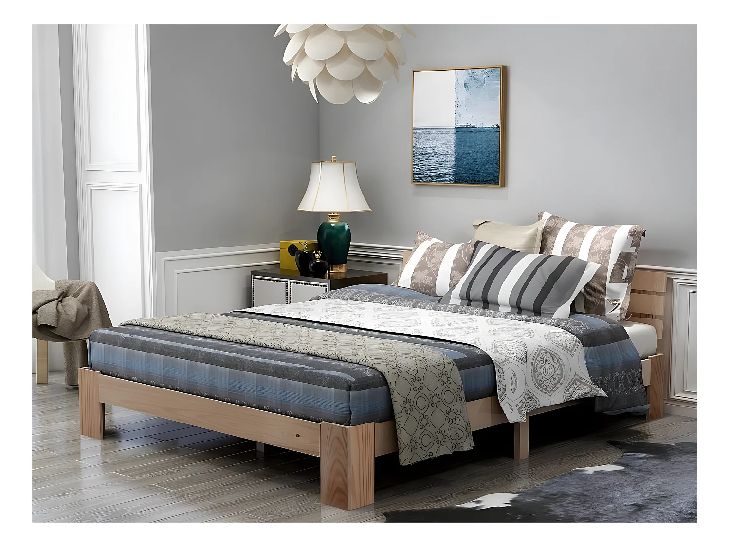 Bed met hoofdeinde - 140 x 200 cm - massief hout - lattenbodem - natuurlijke kleur