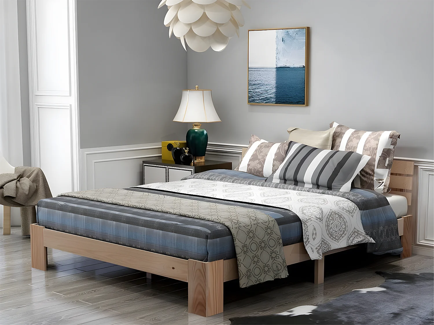 Bed met hoofdeinde - 140 x 200 cm - massief hout - lattenbodem - natuurlijke kleur