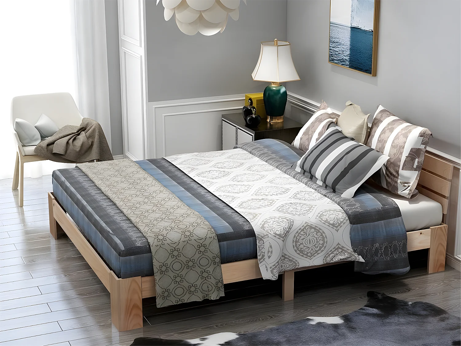 Bed met hoofdeinde - 140 x 200 cm - massief hout - lattenbodem - natuurlijke kleur