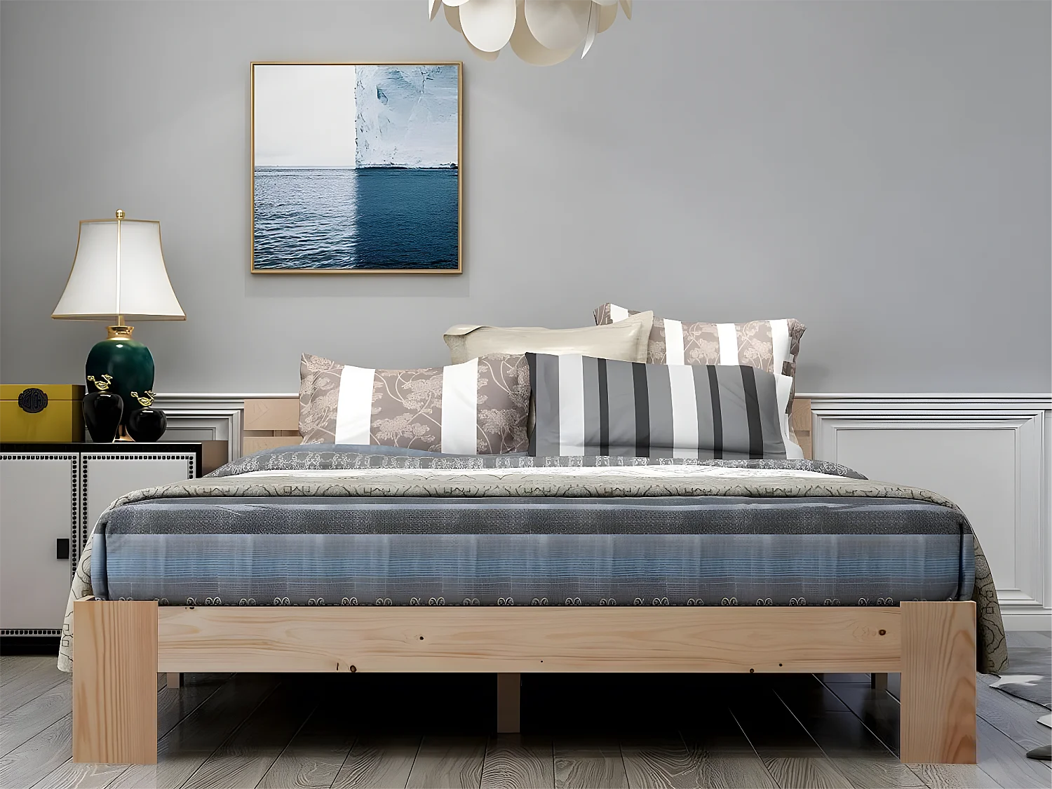 Bed met hoofdeinde - 140 x 200 cm - massief hout - lattenbodem - natuurlijke kleur
