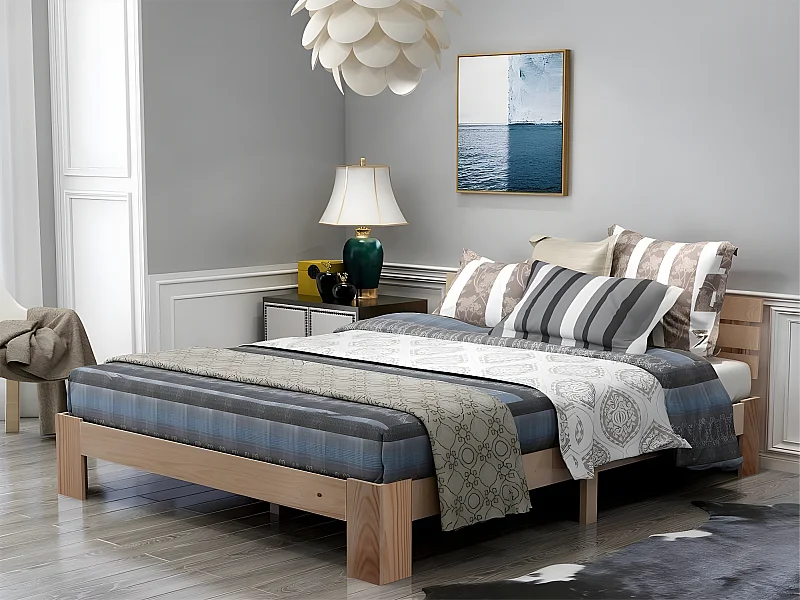 Bett mit Kopfteil – 140 x 200 cm – Massivholz – Lattenrost – Naturfarbe