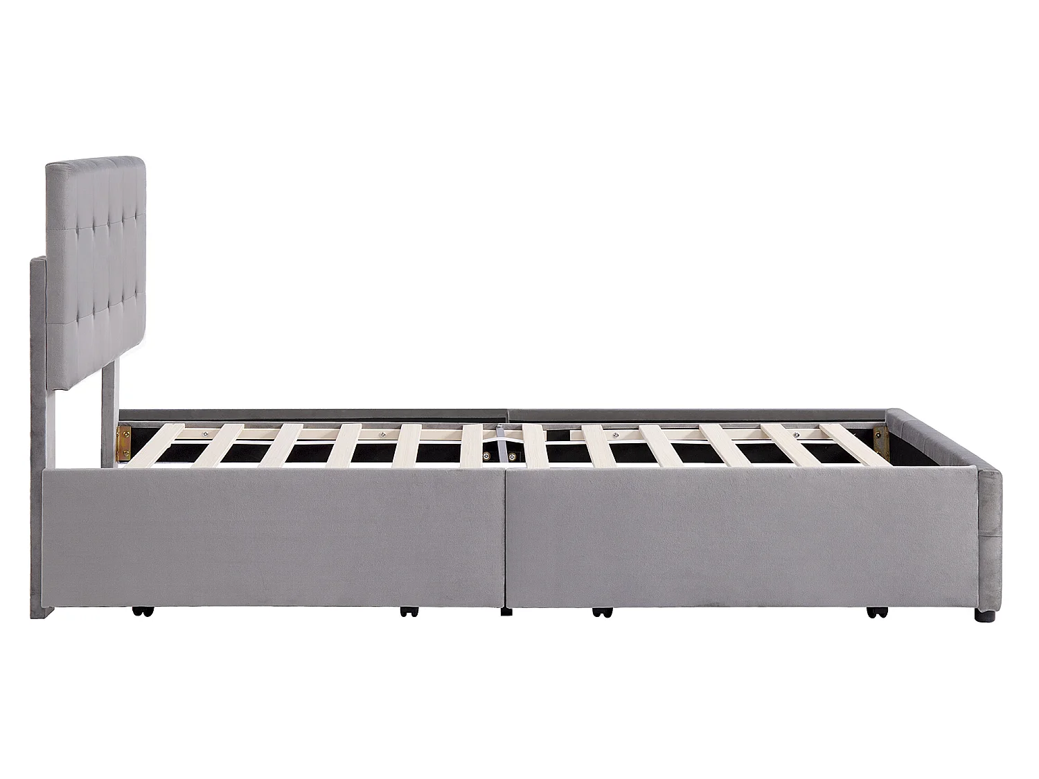 Bed met verstelbaar hoofdeinde en 4 opberglades - 140 x 200 cm - stof fluweel - lattenbodem - grijs