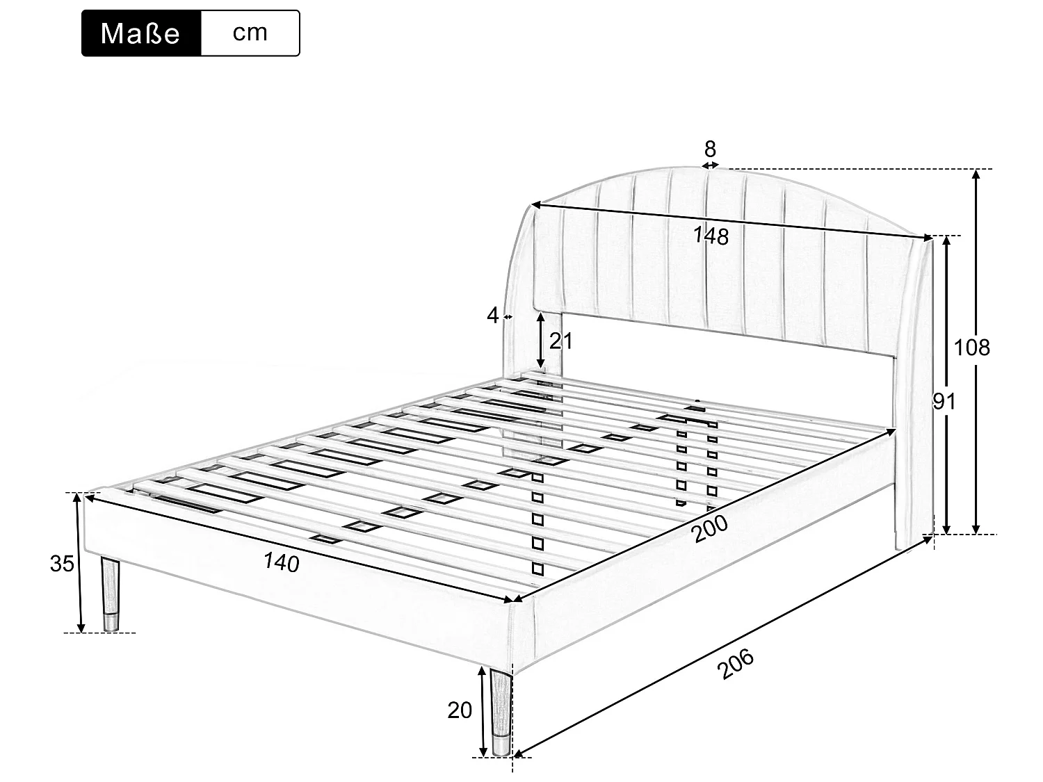 Bed met gewatteerd hoofdeinde - 140 x 200 cm - fluweel - lattenbodem - kleur beige